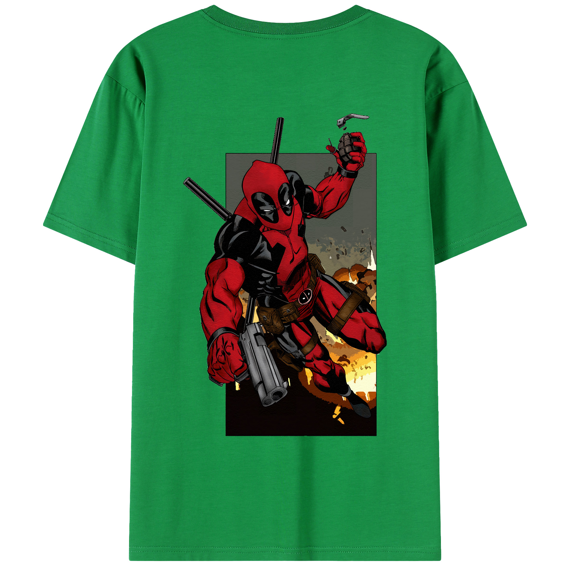 （画像用） Deadpool デッドプール 綿100％ メンズ半袖Tシャツ（バックプリント） 通気性