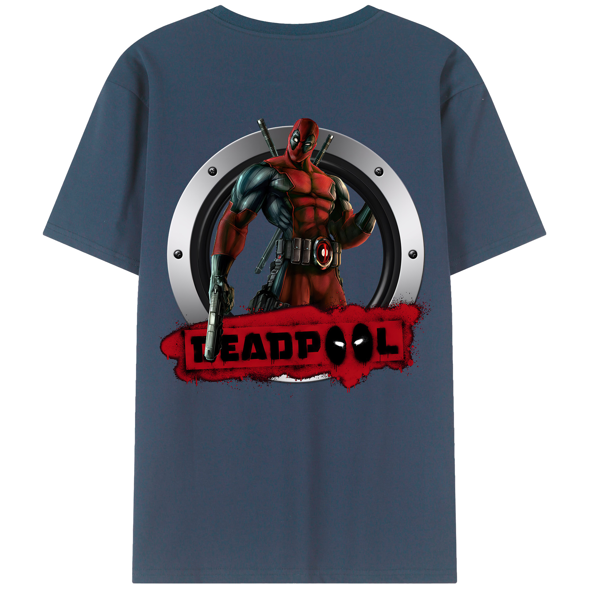 （画像用） Deadpool デッドプール 綿100％ メンズ半袖Tシャツ（バックプリント） 通気性