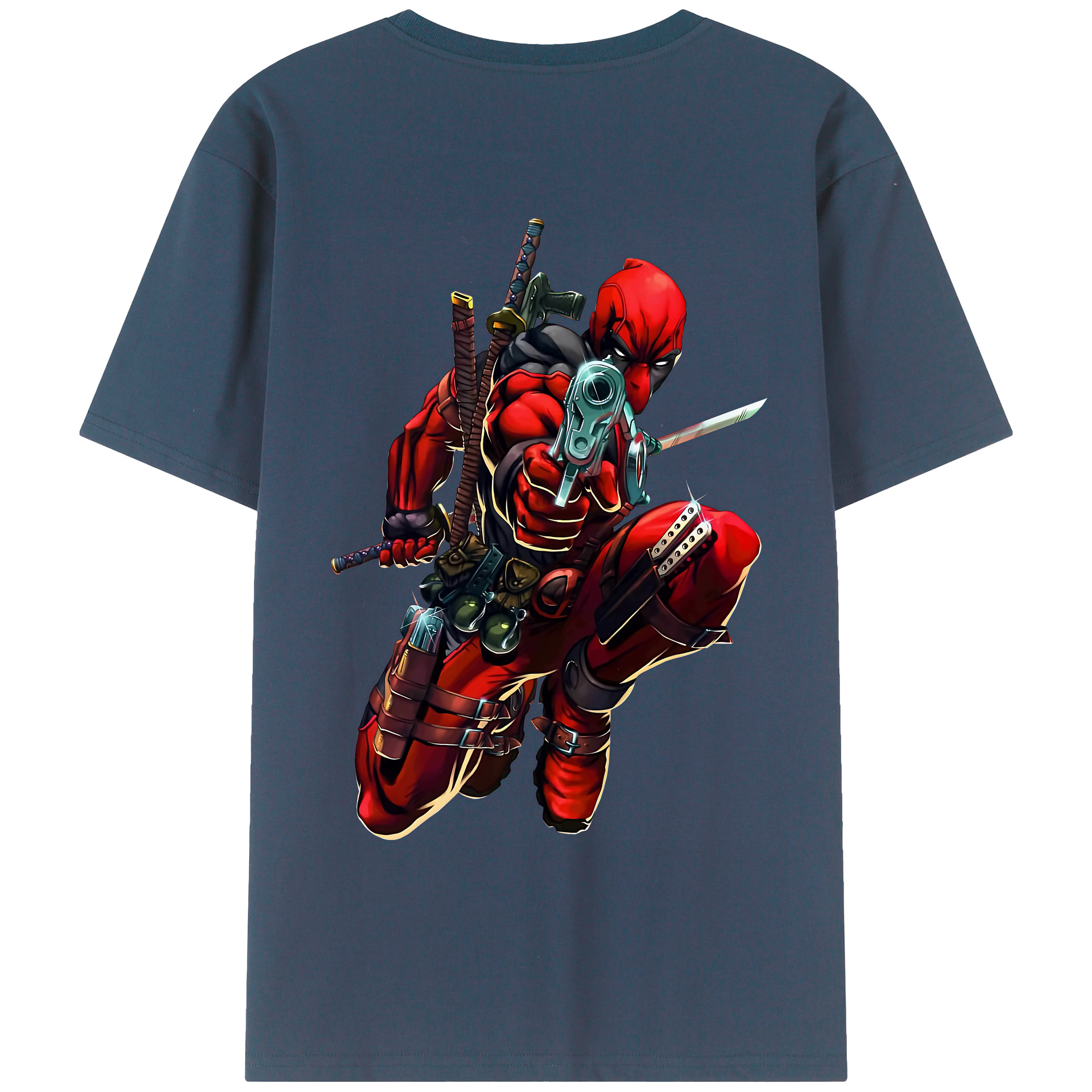 （画像用） Deadpool デッドプール 綿100％ メンズ半袖Tシャツ（バックプリント） 通気性