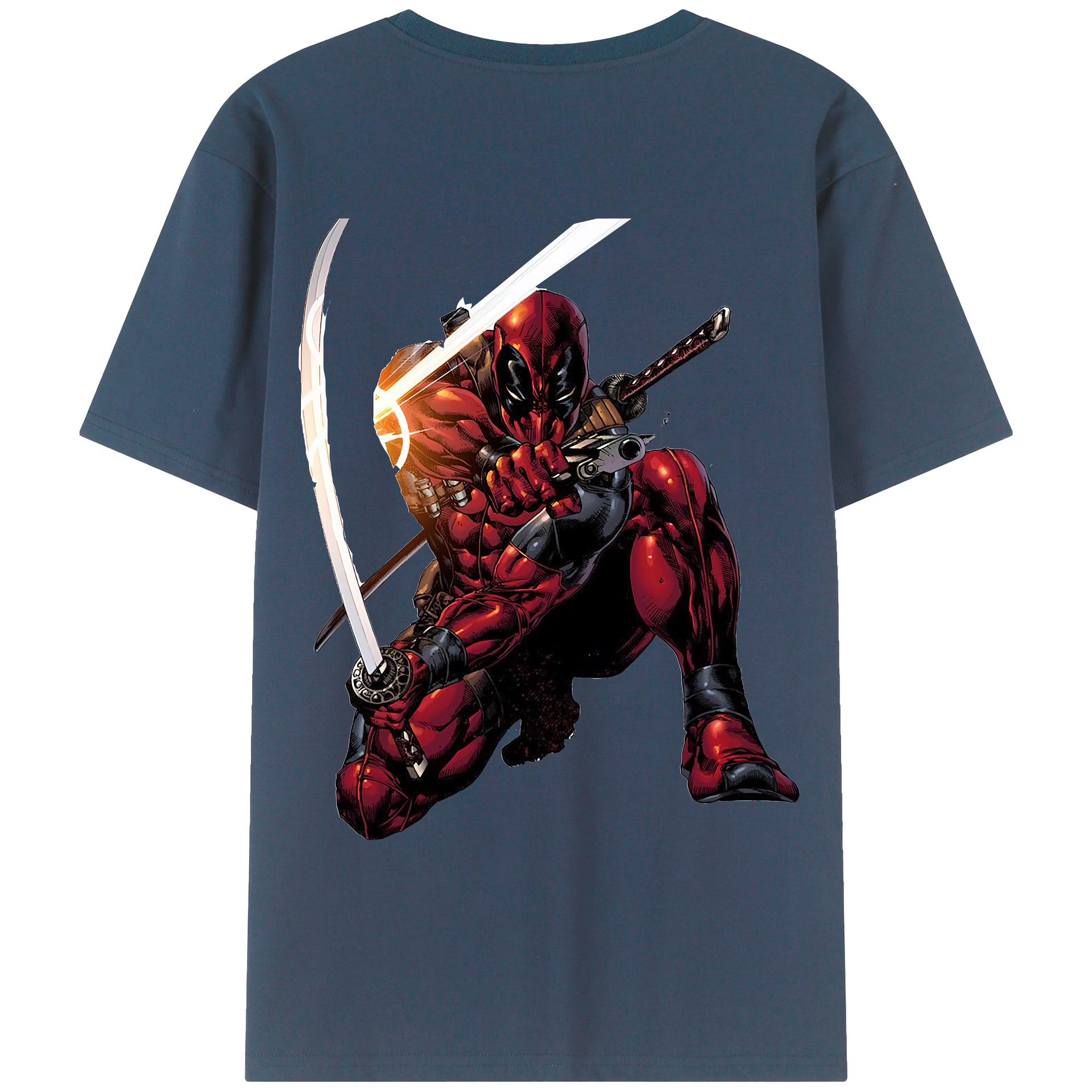 （画像用） Deadpool デッドプール 綿100％ メンズ半袖Tシャツ（バックプリント） 通気性