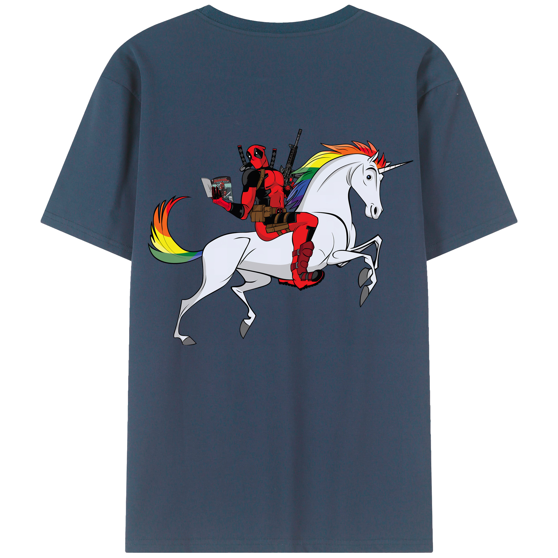 （画像用） Deadpool デッドプール 綿100％ メンズ半袖Tシャツ（バックプリント） 通気性