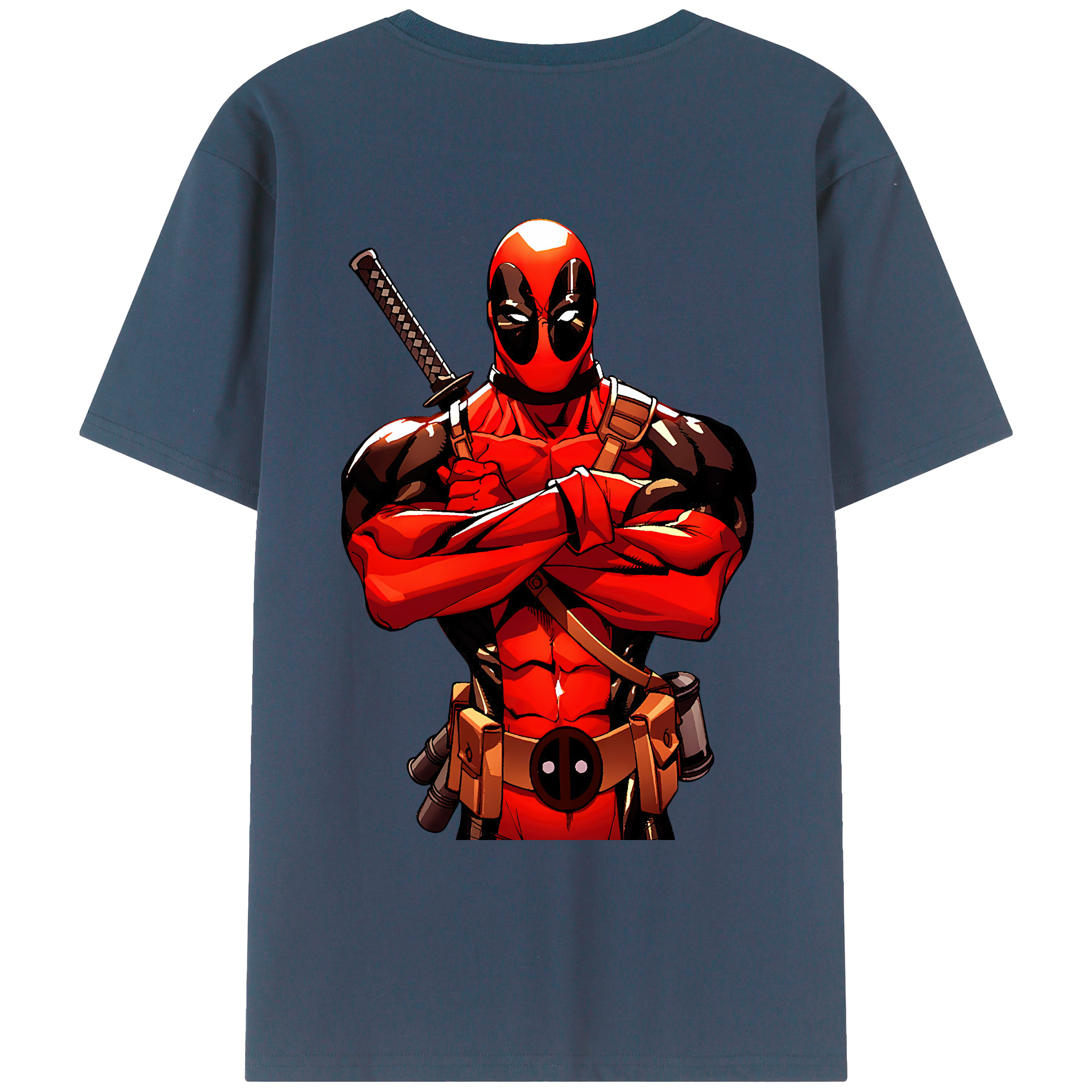 （画像用） Deadpool デッドプール 綿100％ メンズ半袖Tシャツ（バックプリント） 通気性