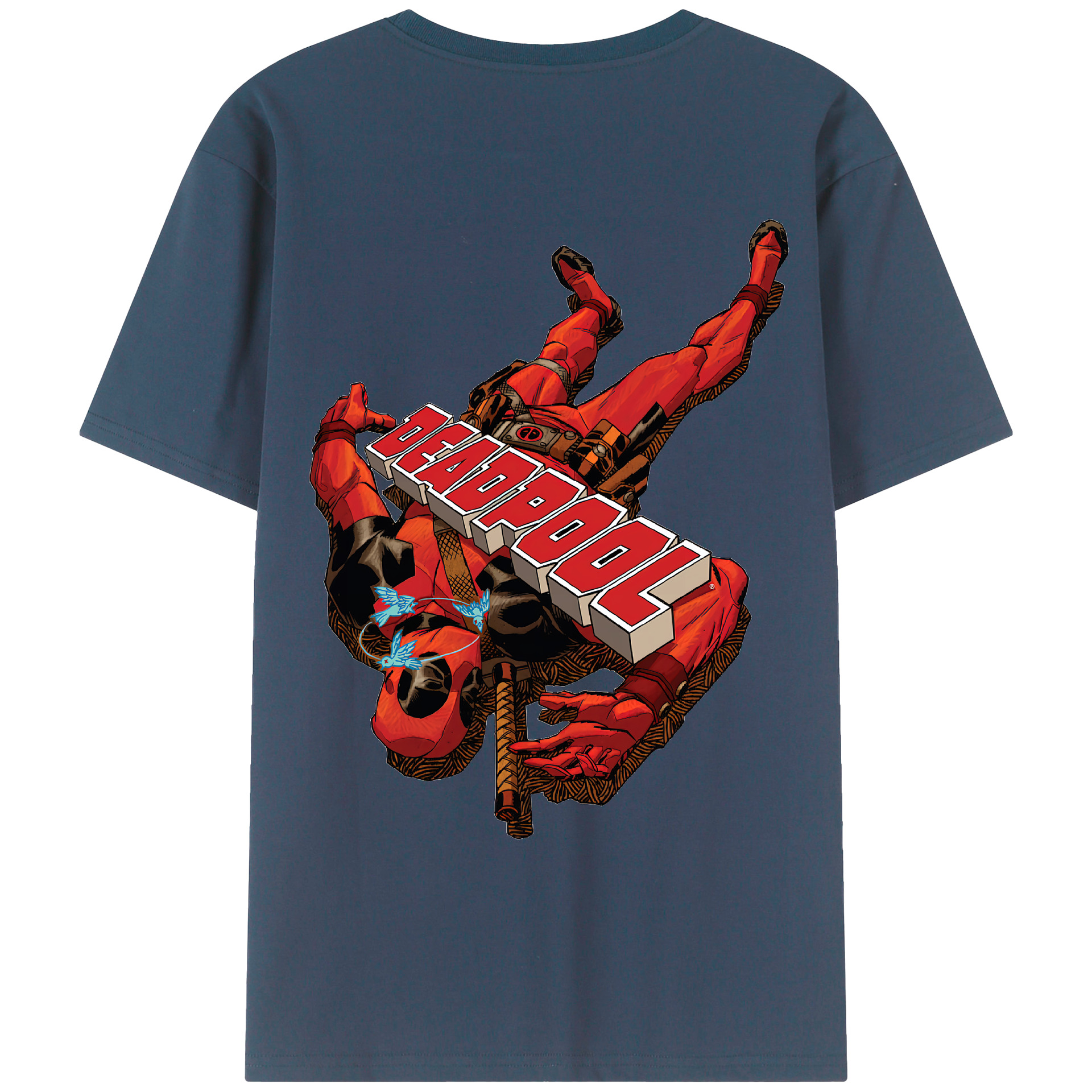 （画像用） Deadpool デッドプール 綿100％ メンズ半袖Tシャツ（バックプリント） 通気性