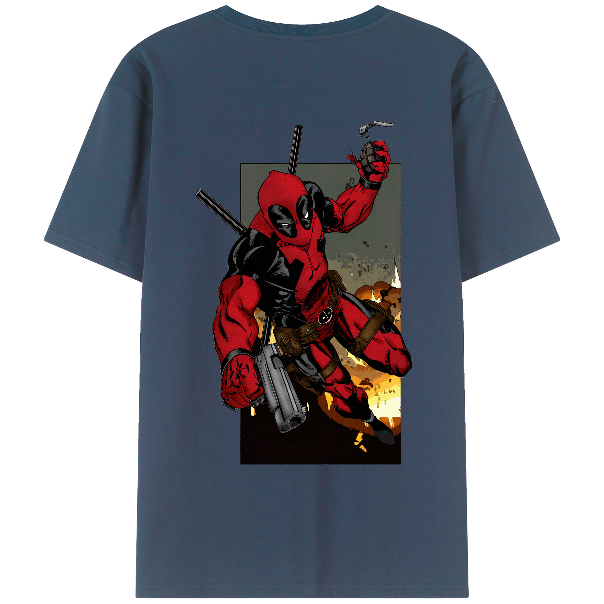 （画像用） Deadpool デッドプール 綿100％ メンズ半袖Tシャツ（バックプリント） 通気性