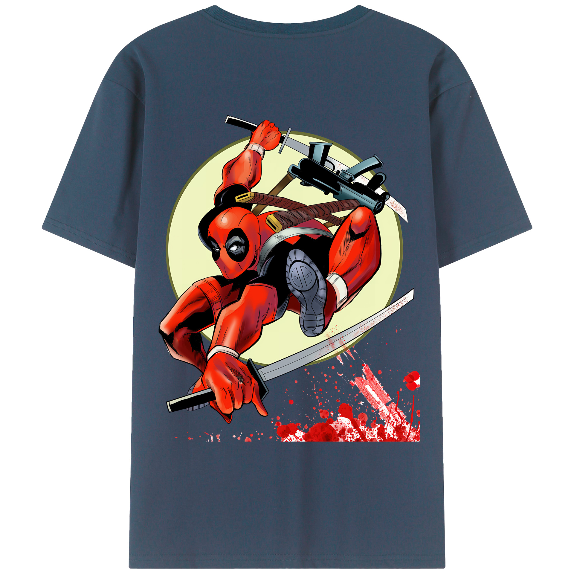 （画像用） Deadpool デッドプール 綿100％ メンズ半袖Tシャツ（バックプリント） 通気性