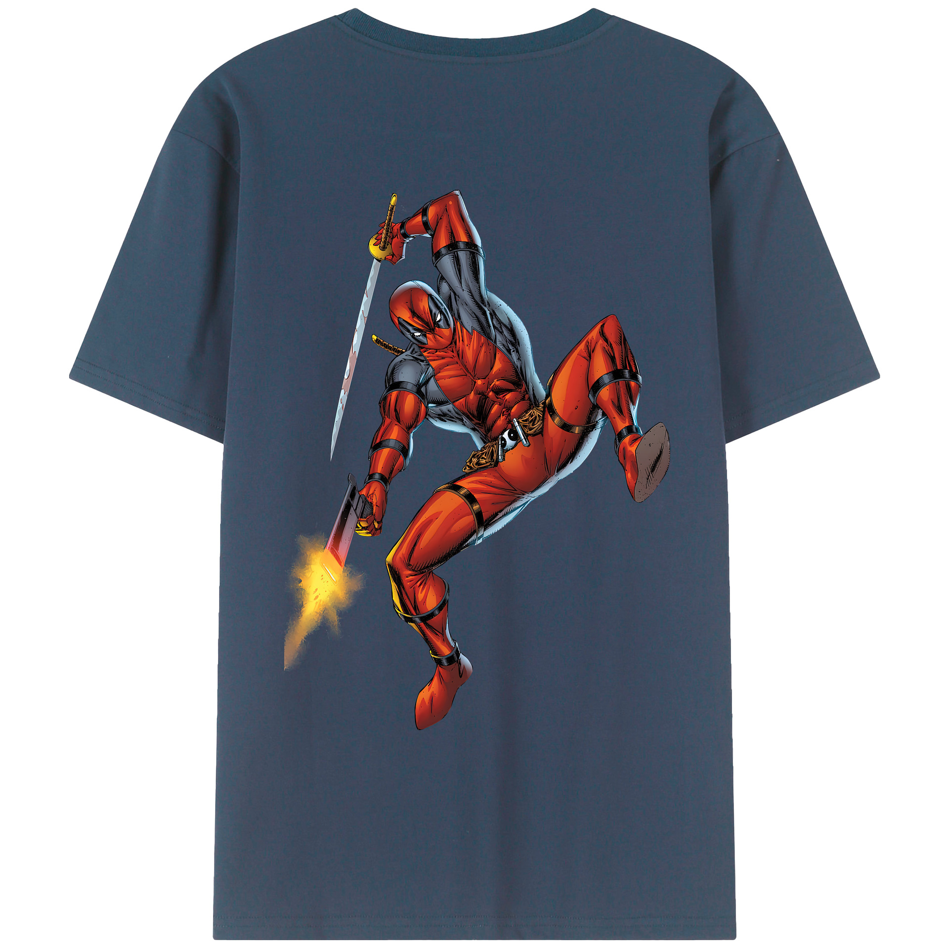 （画像用） Deadpool デッドプール 綿100％ メンズ半袖Tシャツ（バックプリント） 通気性