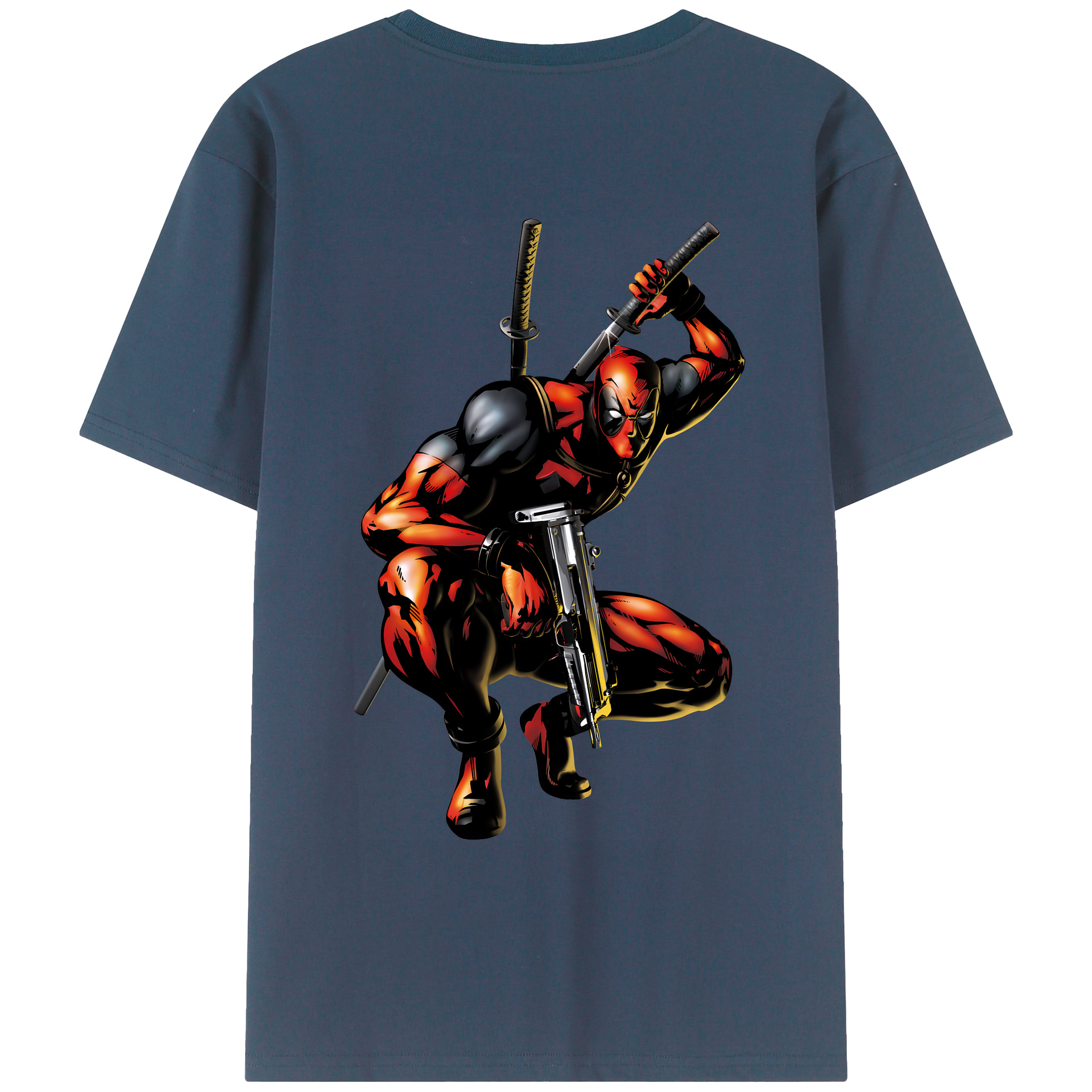 （画像用） Deadpool デッドプール 綿100％ メンズ半袖Tシャツ（バックプリント） 通気性
