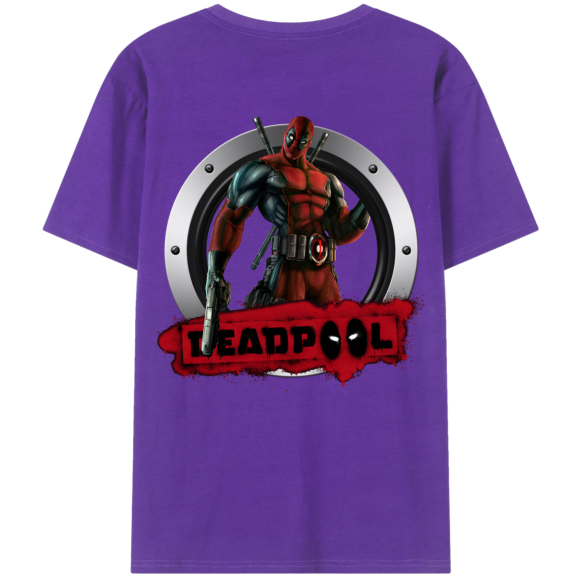 （画像用） Deadpool デッドプール 綿100％ メンズ半袖Tシャツ（バックプリント） 通気性