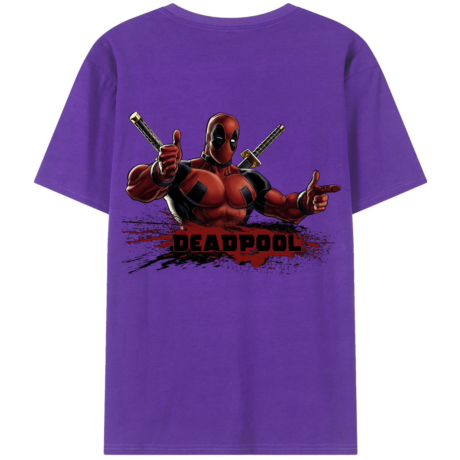 （画像用） Deadpool デッドプール 綿100％ メンズ半袖Tシャツ（バックプリント） 通気性