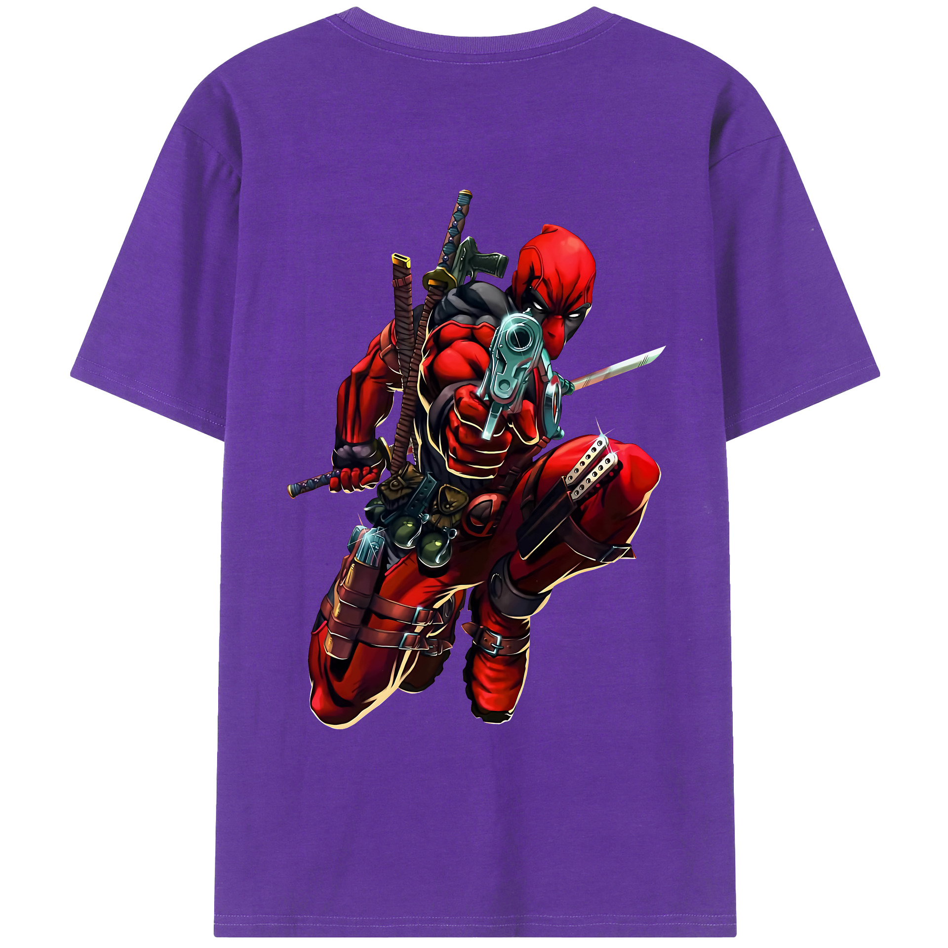 （画像用） Deadpool デッドプール 綿100％ メンズ半袖Tシャツ（バックプリント） 通気性