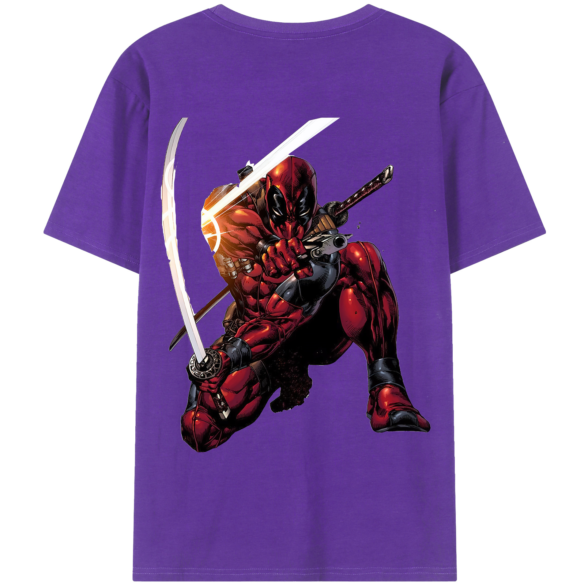 （画像用） Deadpool デッドプール 綿100％ メンズ半袖Tシャツ（バックプリント） 通気性