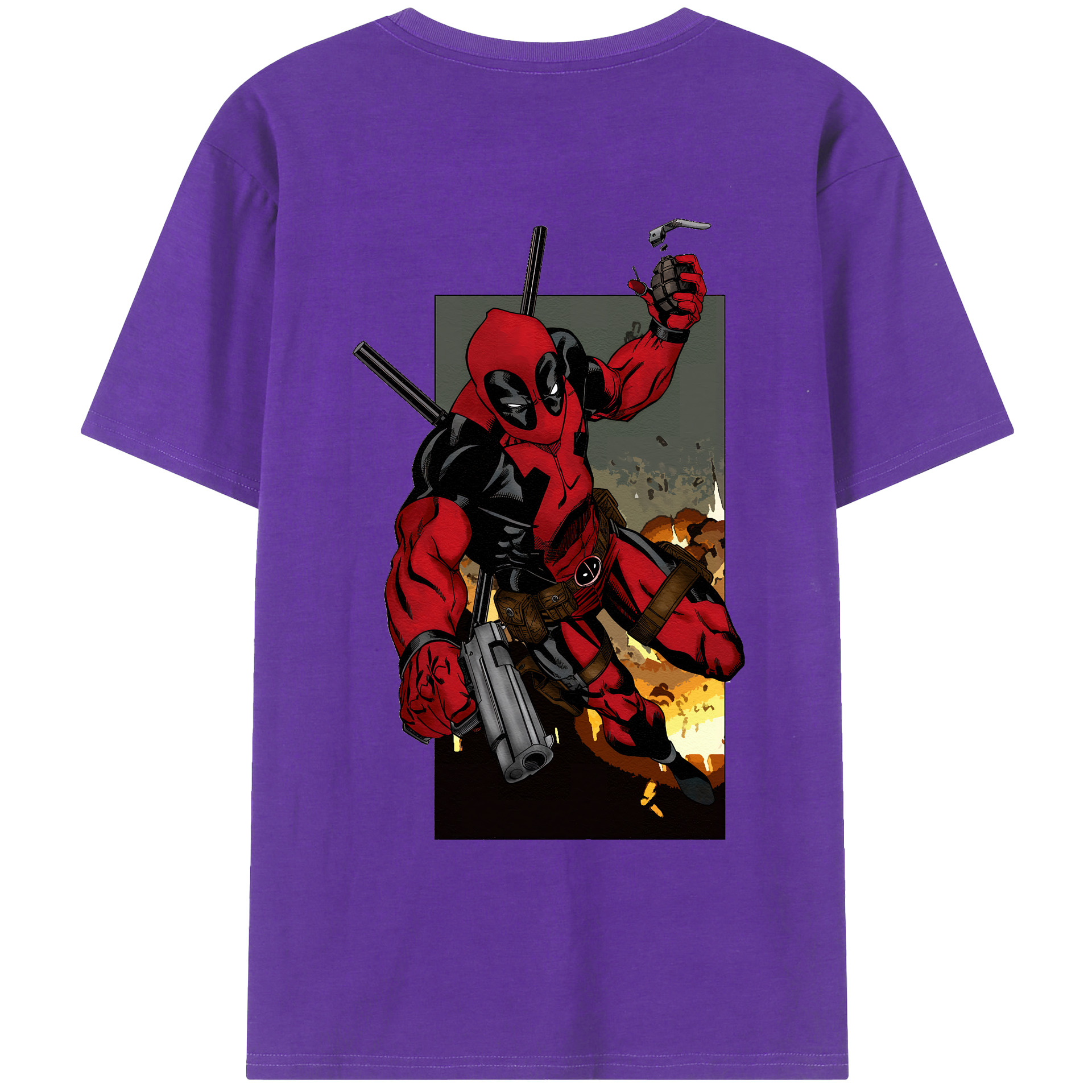 （画像用） Deadpool デッドプール 綿100％ メンズ半袖Tシャツ（バックプリント） 通気性