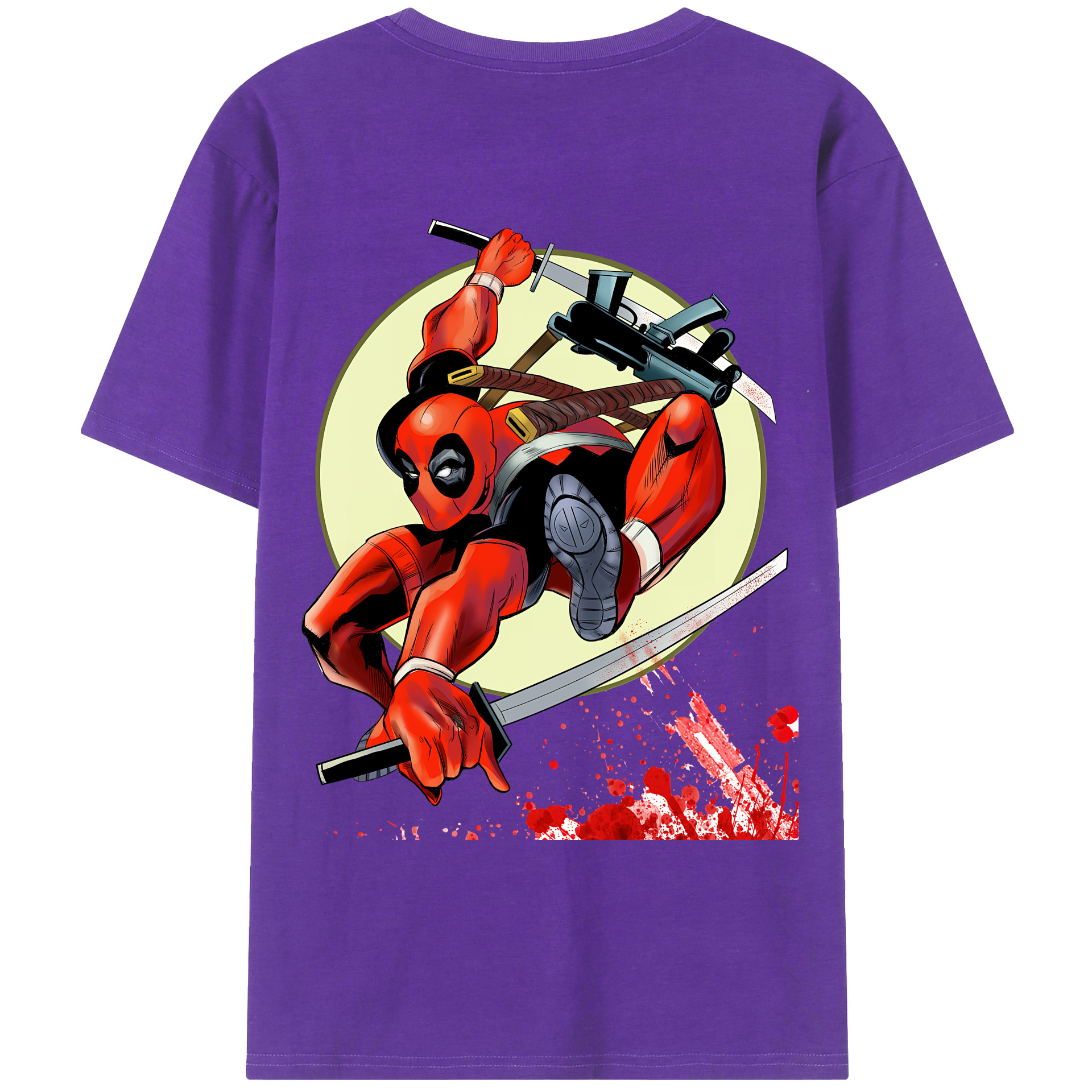 （画像用） Deadpool デッドプール 綿100％ メンズ半袖Tシャツ（バックプリント） 通気性