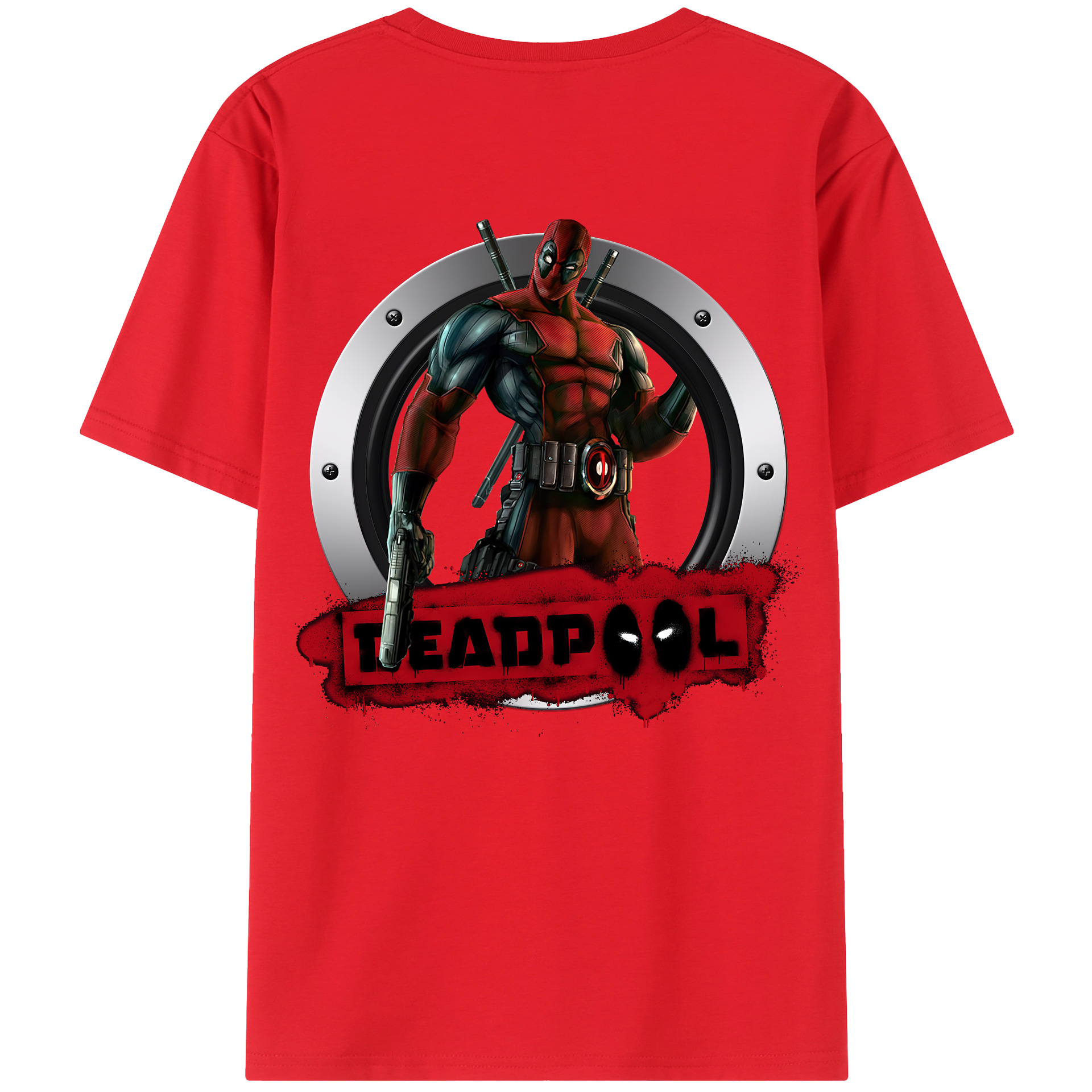 （画像用） Deadpool デッドプール 綿100％ メンズ半袖Tシャツ（バックプリント） 通気性