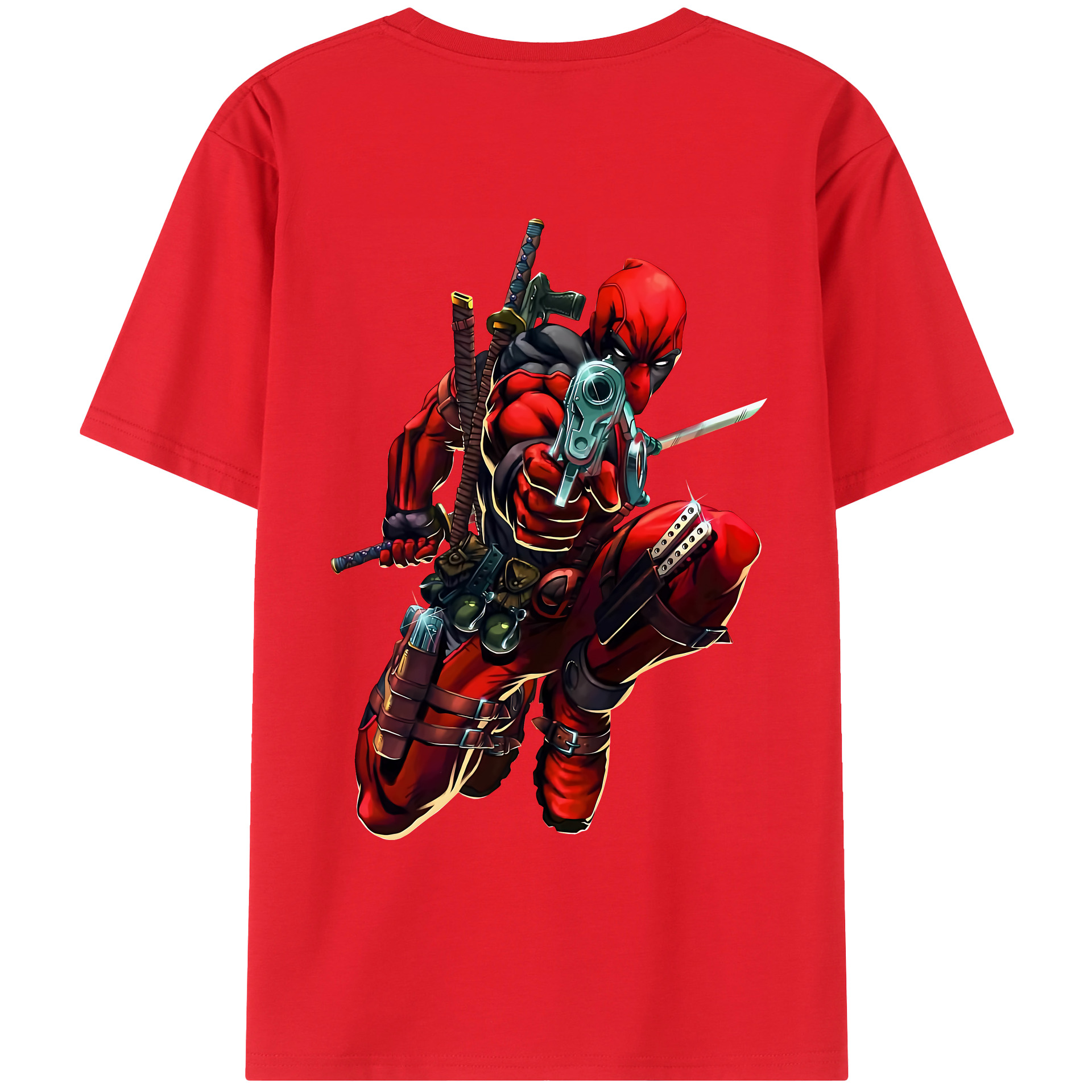 （画像用） Deadpool デッドプール 綿100％ メンズ半袖Tシャツ（バックプリント） 通気性