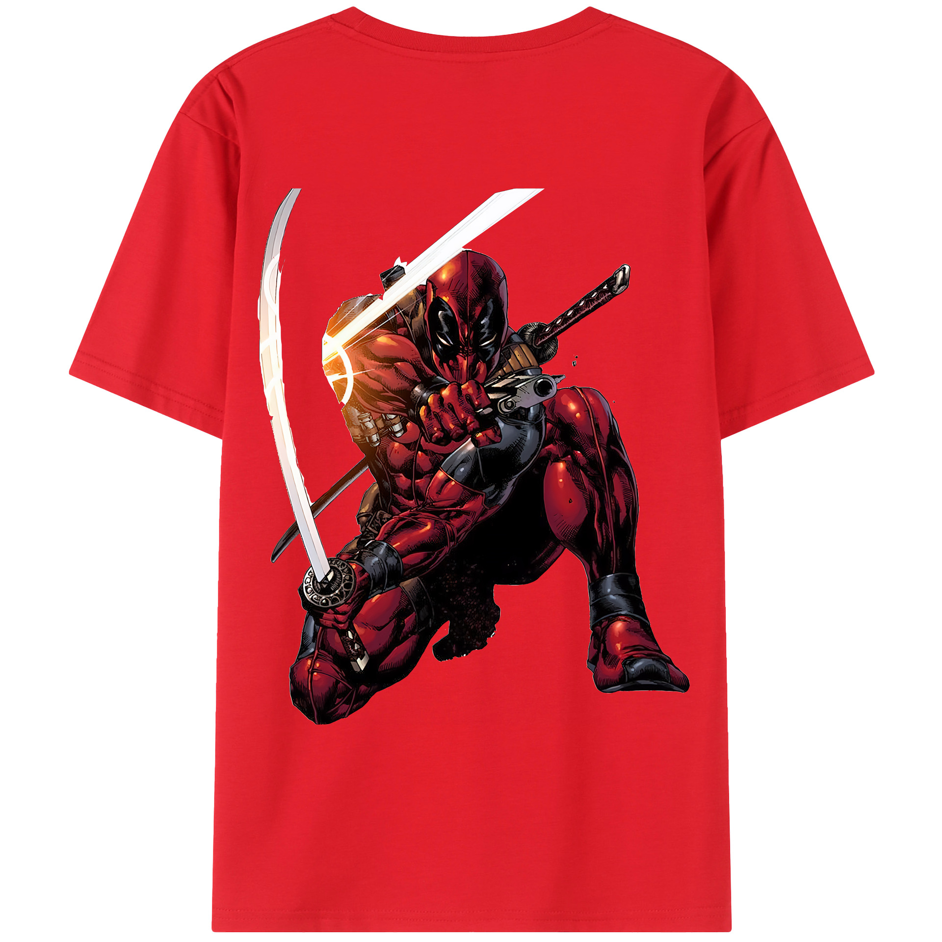 （画像用） Deadpool デッドプール 綿100％ メンズ半袖Tシャツ（バックプリント） 通気性