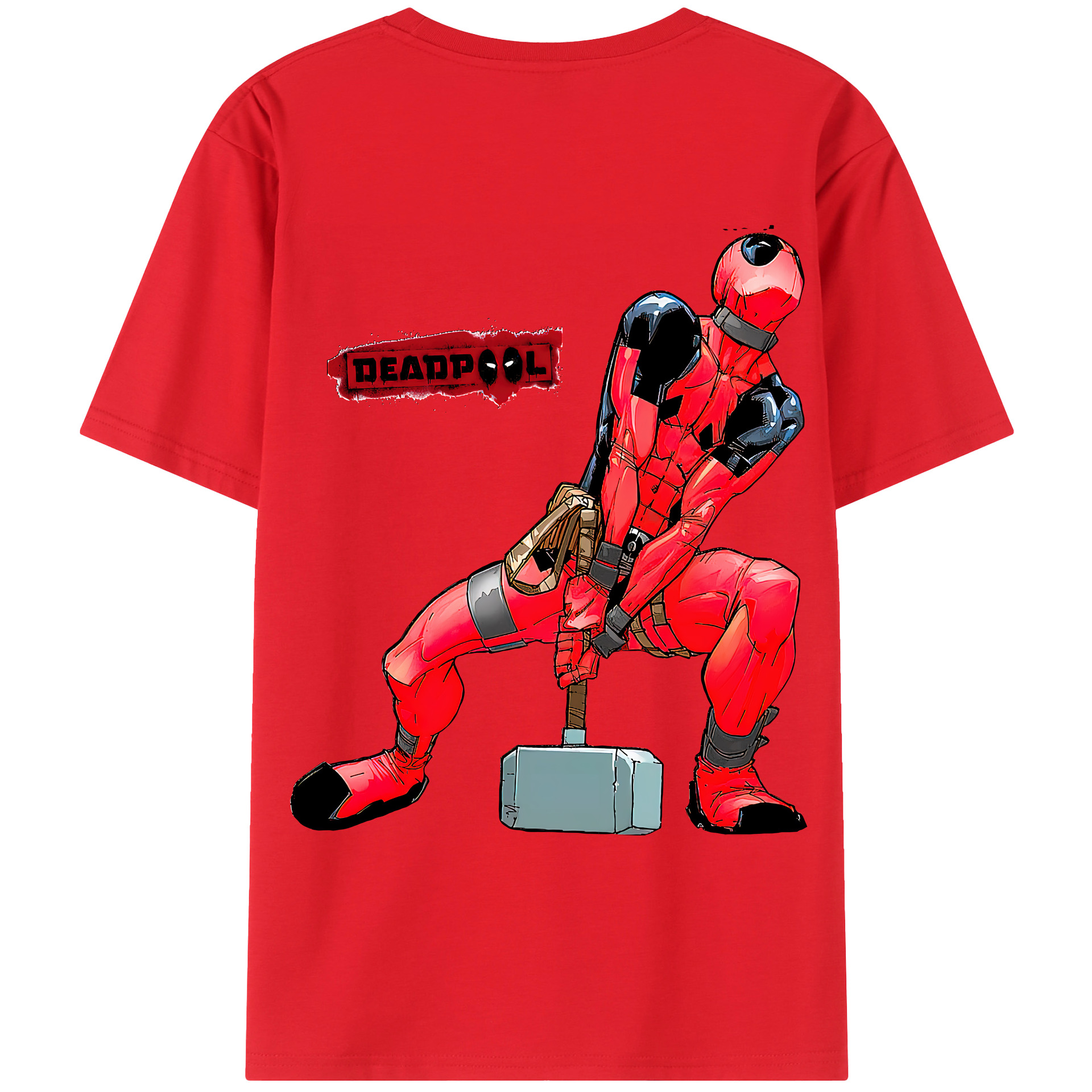 （画像用） Deadpool デッドプール 綿100％ メンズ半袖Tシャツ（バックプリント） 通気性