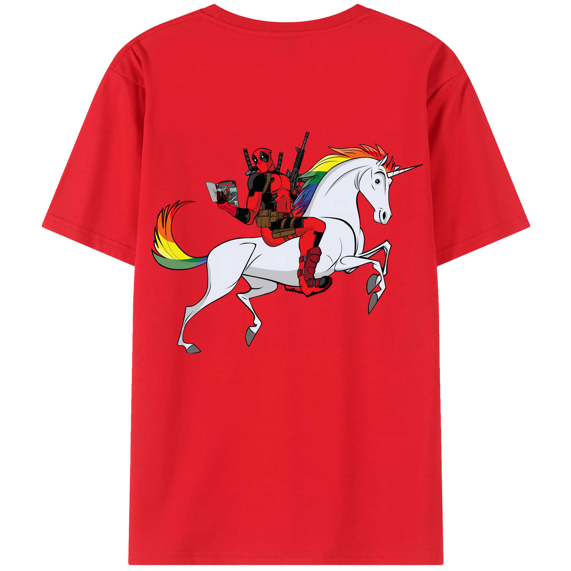 （画像用） Deadpool デッドプール 綿100％ メンズ半袖Tシャツ（バックプリント） 通気性