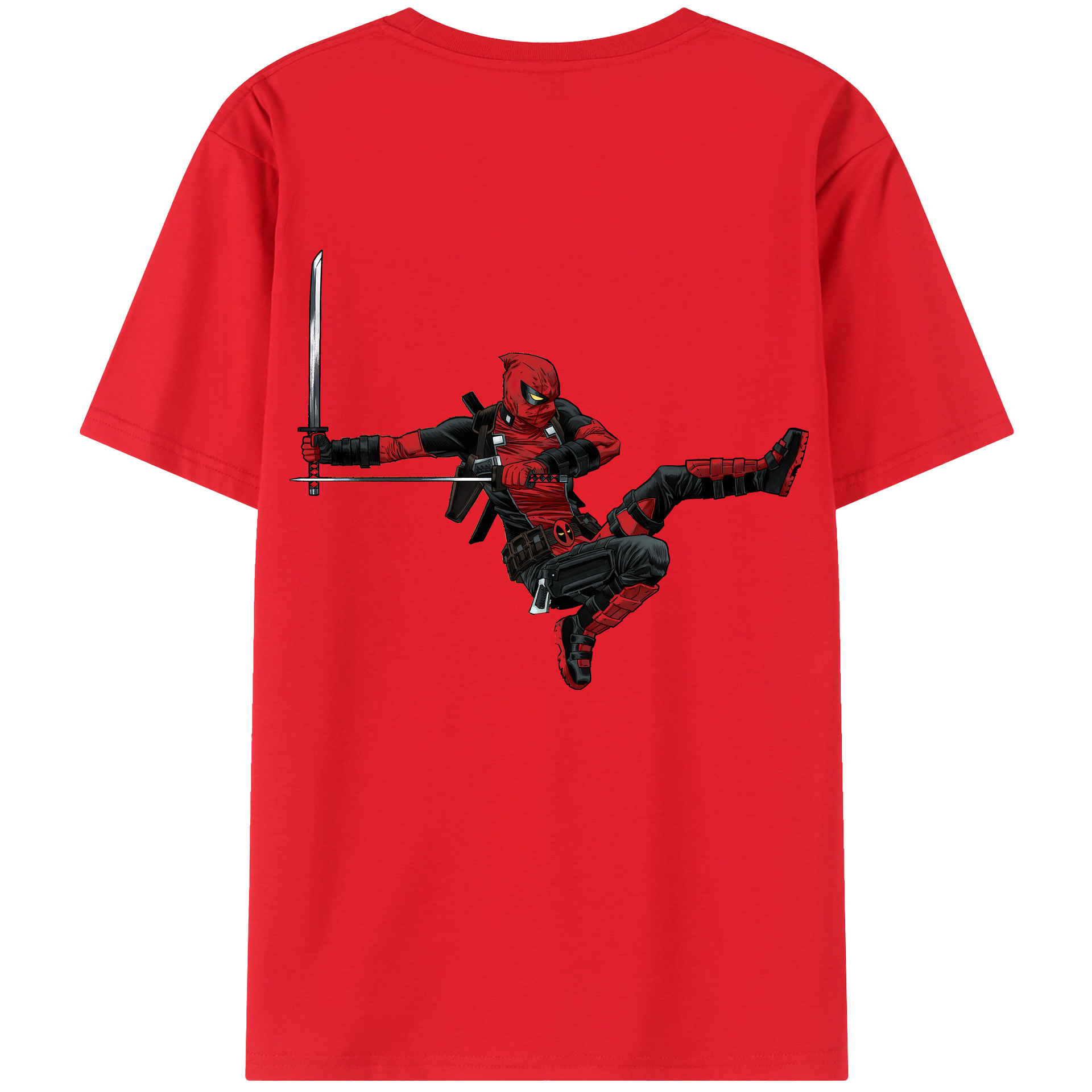 （画像用） Deadpool デッドプール 綿100％ メンズ半袖Tシャツ（バックプリント） 通気性