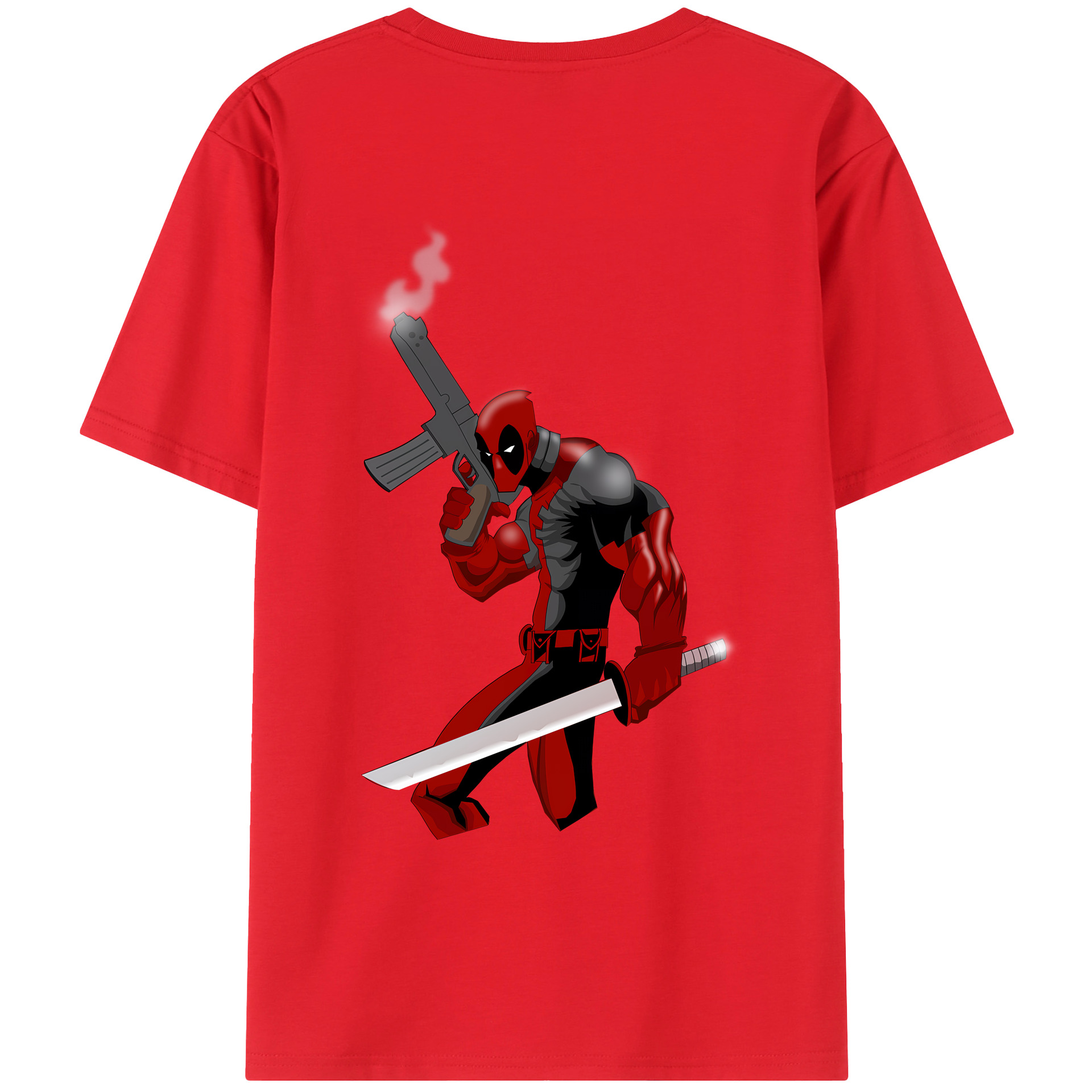 （画像用） Deadpool デッドプール 綿100％ メンズ半袖Tシャツ（バックプリント） 通気性