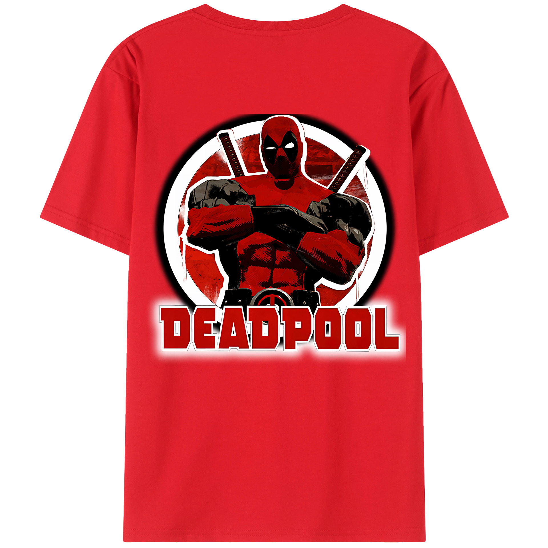 （画像用） Deadpool デッドプール 綿100％ メンズ半袖Tシャツ（バックプリント） 通気性