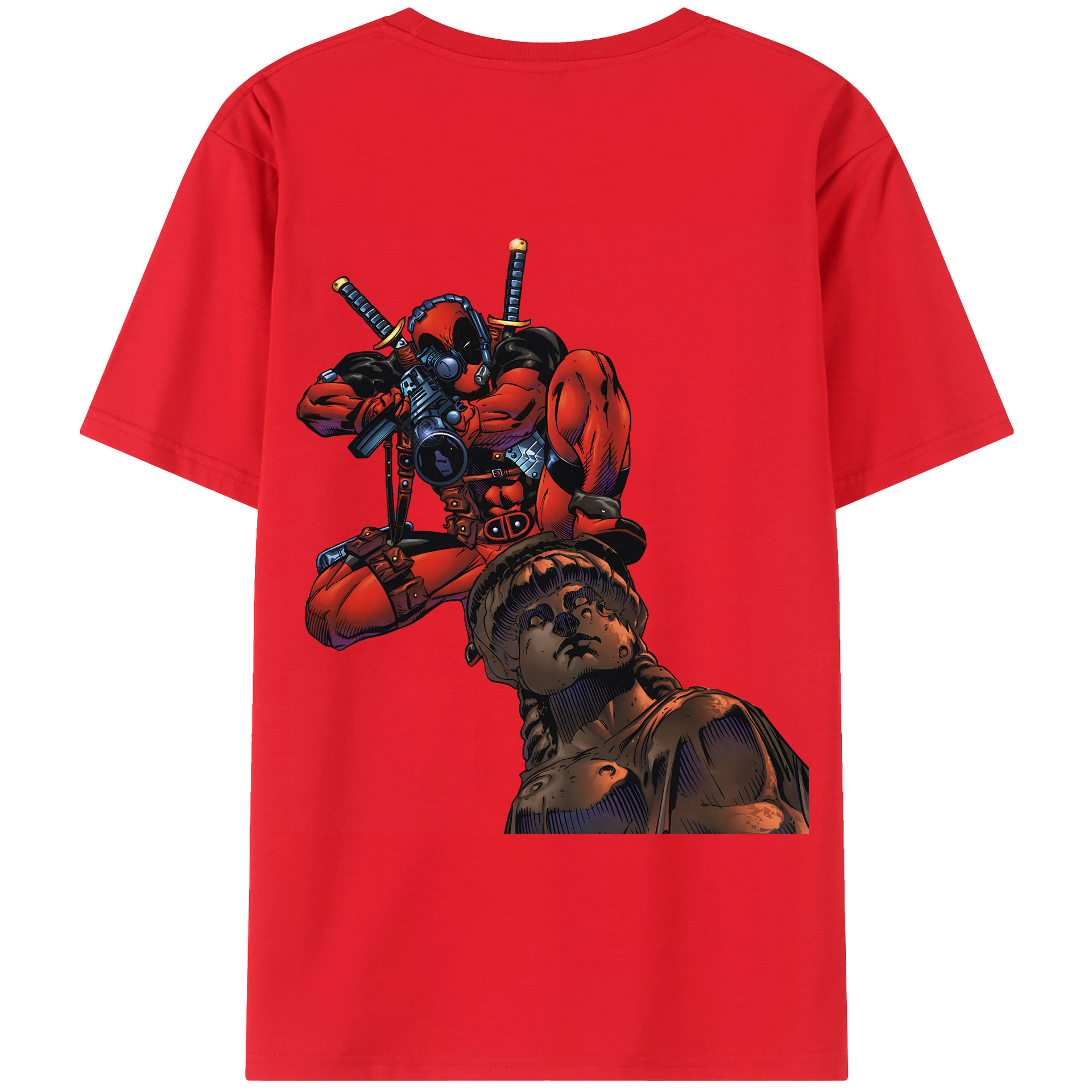 （画像用） Deadpool デッドプール 綿100％ メンズ半袖Tシャツ（バックプリント） 通気性