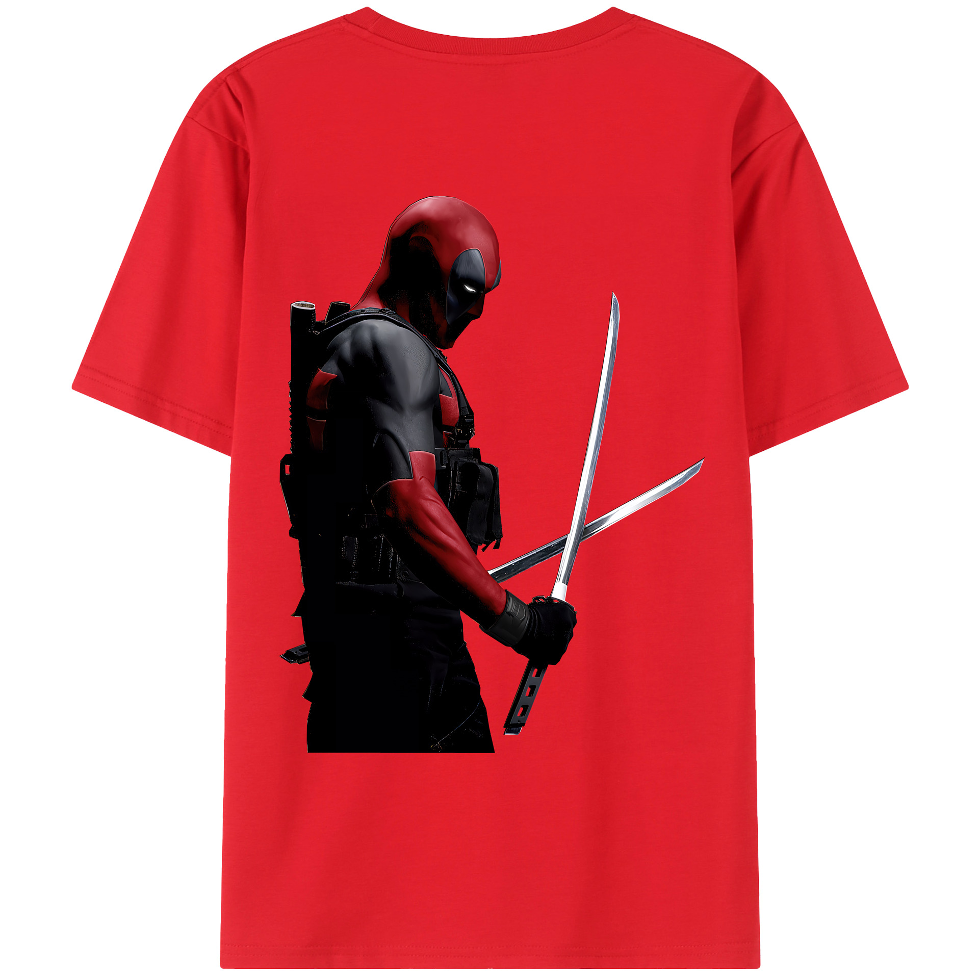 （画像用） Deadpool デッドプール 綿100％ メンズ半袖Tシャツ（バックプリント） 通気性