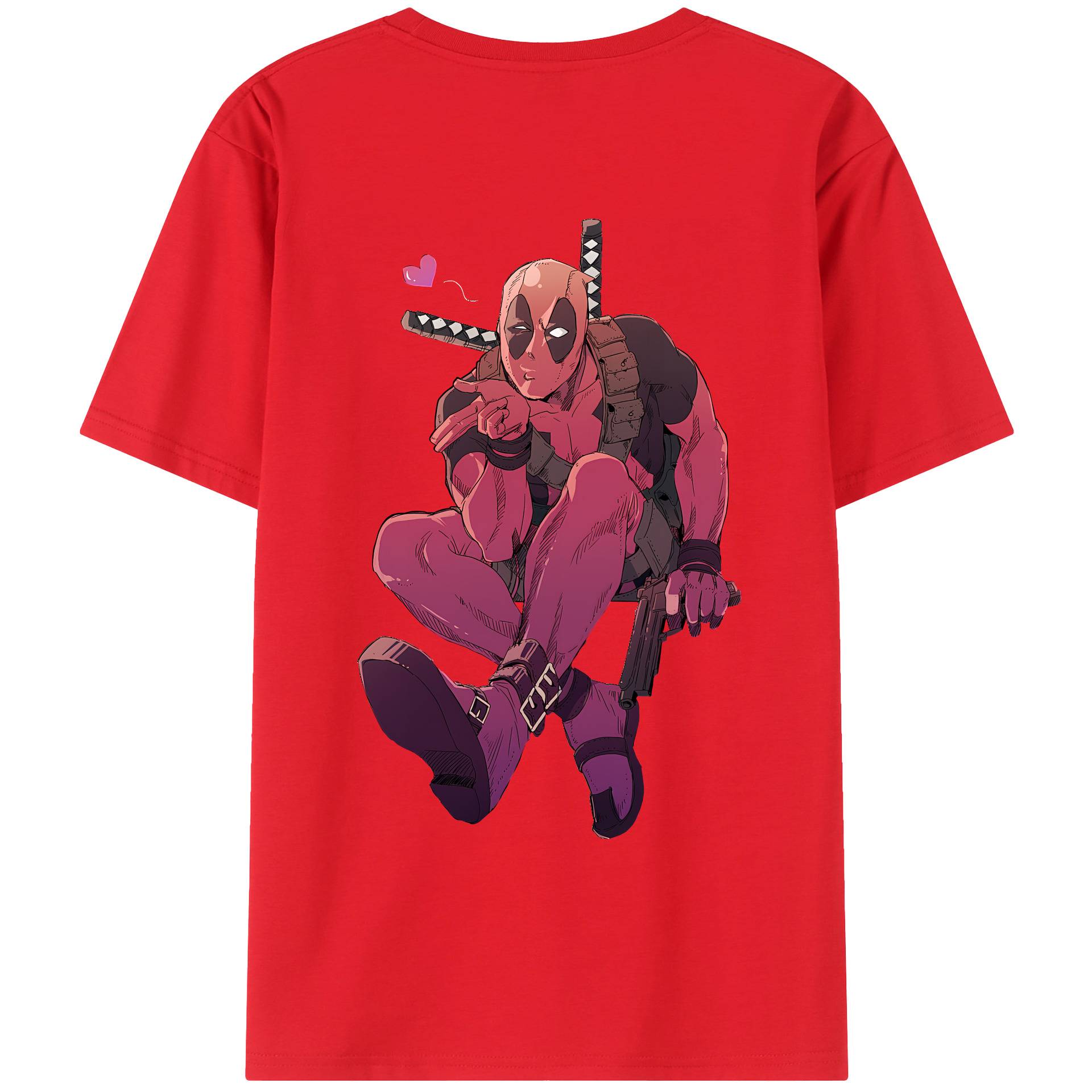 （画像用） Deadpool デッドプール 綿100％ メンズ半袖Tシャツ（バックプリント） 通気性