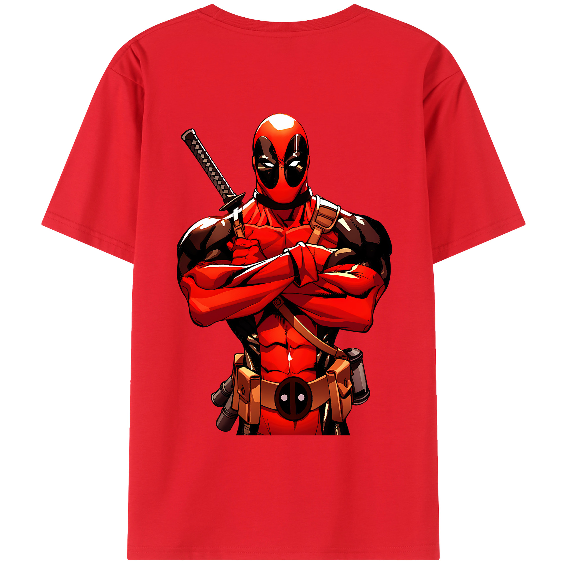 （画像用） Deadpool デッドプール 綿100％ メンズ半袖Tシャツ（バックプリント） 通気性