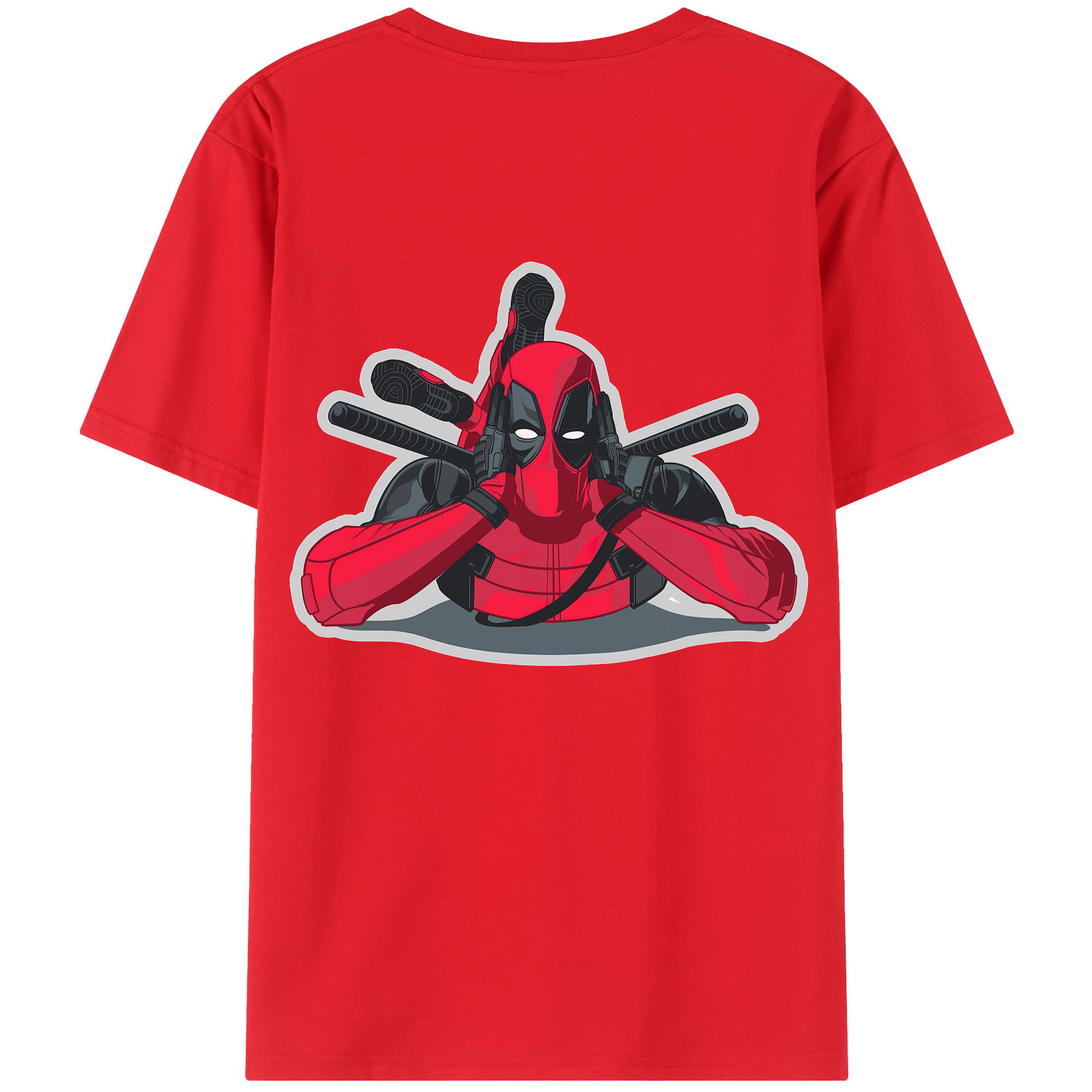 （画像用） Deadpool デッドプール 綿100％ メンズ半袖Tシャツ（バックプリント） 通気性