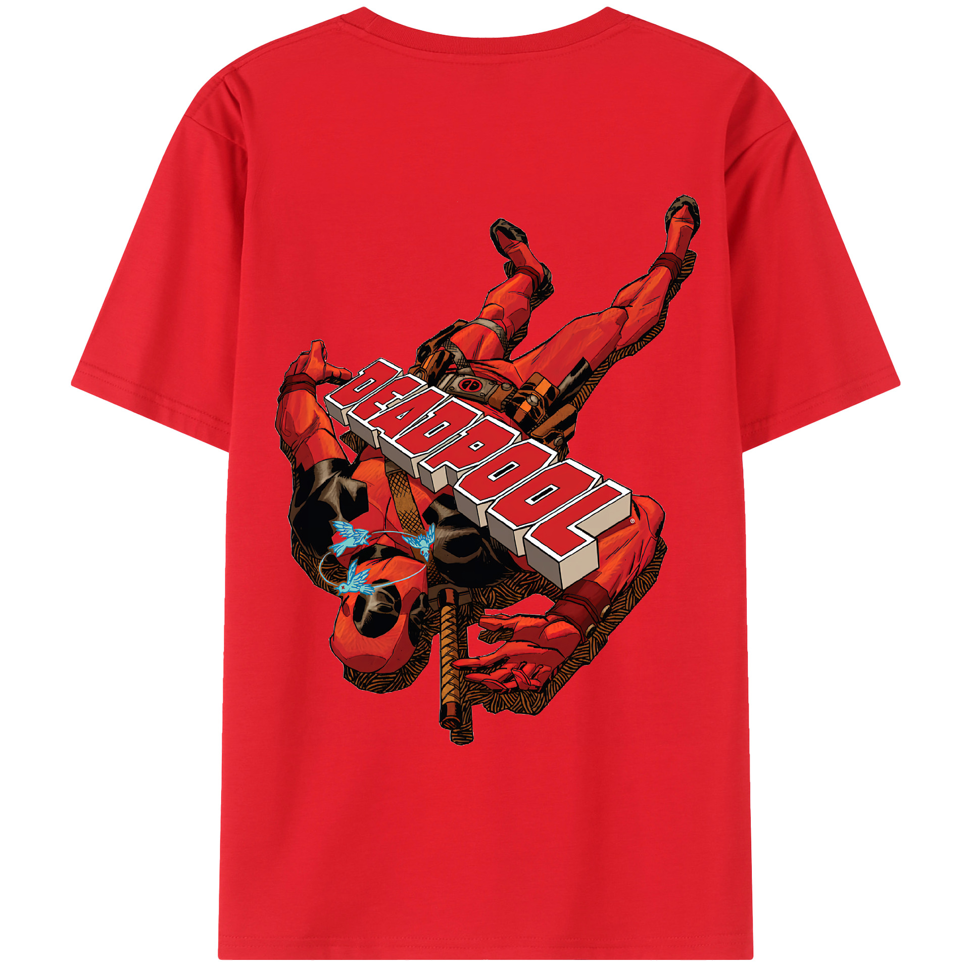 （画像用） Deadpool デッドプール 綿100％ メンズ半袖Tシャツ（バックプリント） 通気性