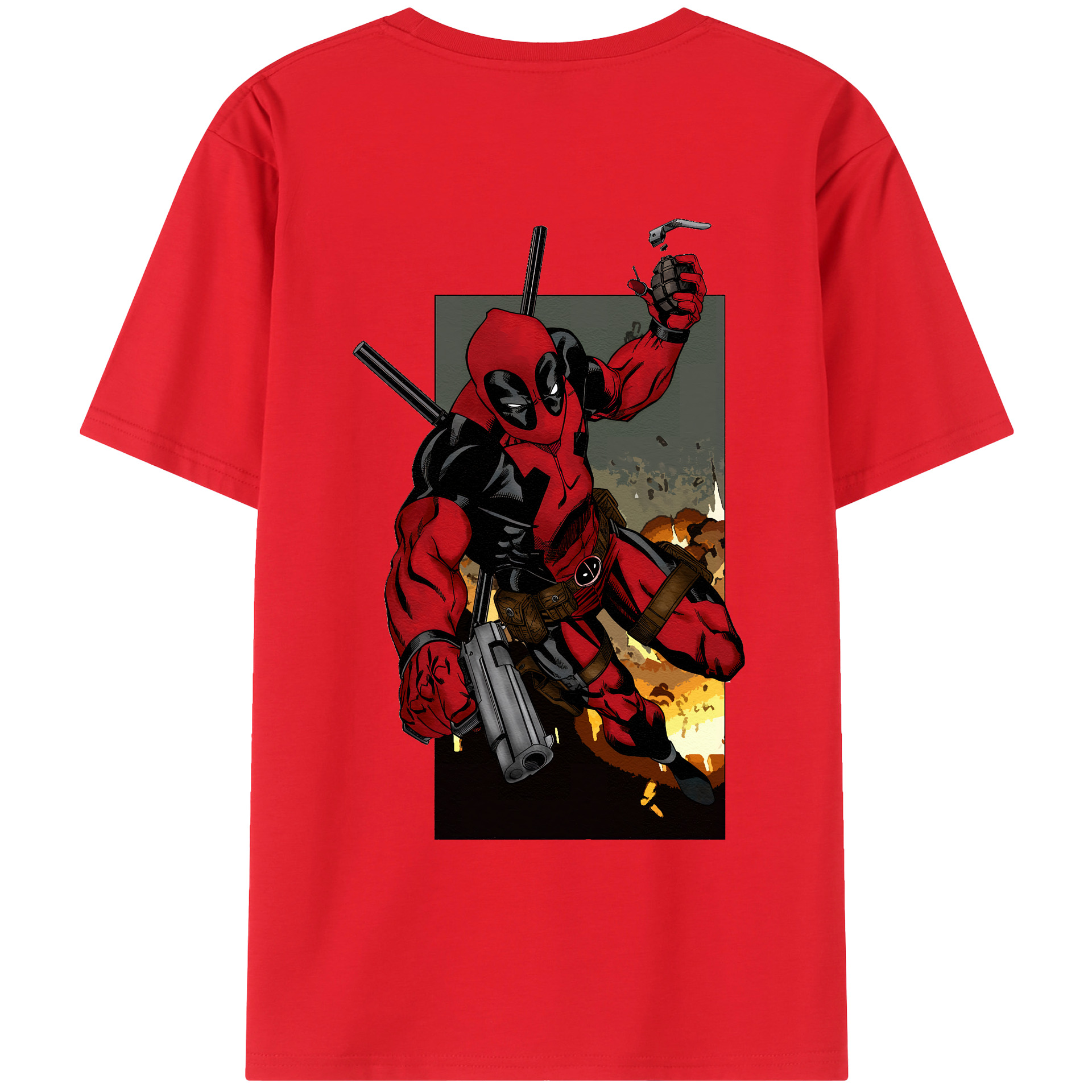 （画像用） Deadpool デッドプール 綿100％ メンズ半袖Tシャツ（バックプリント） 通気性