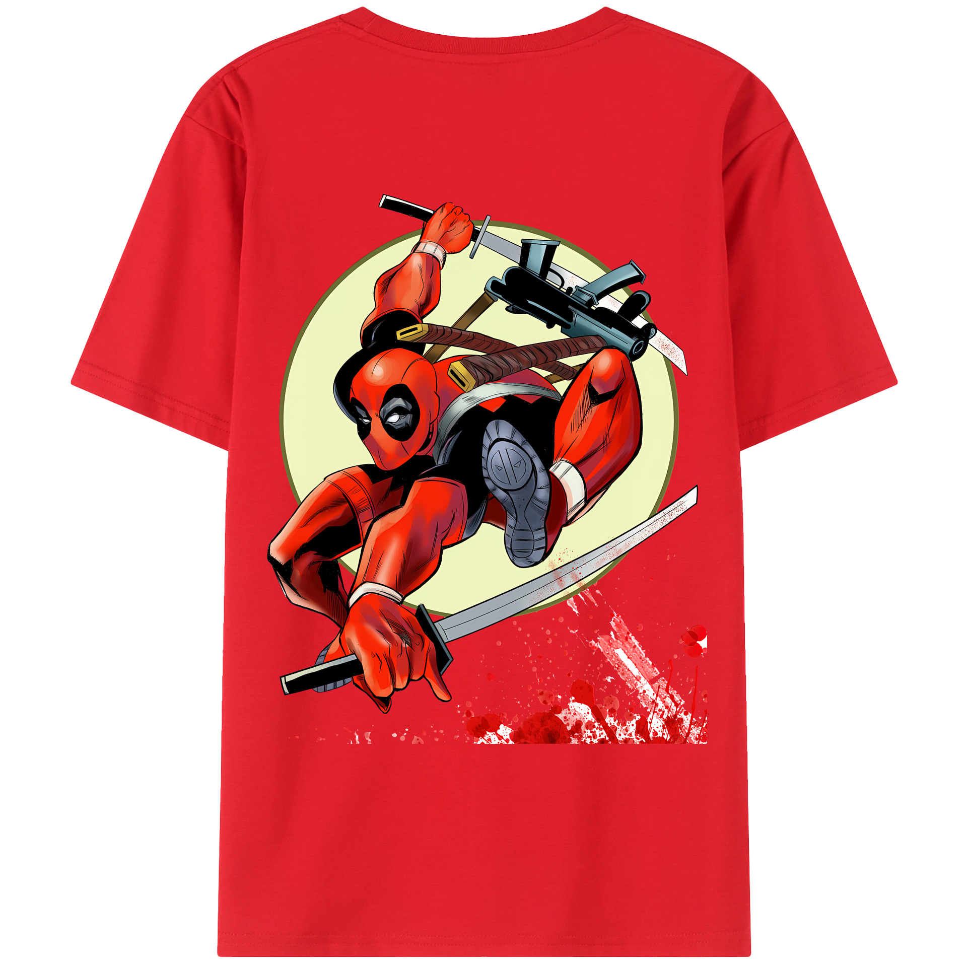（画像用） Deadpool デッドプール 綿100％ メンズ半袖Tシャツ（バックプリント） 通気性