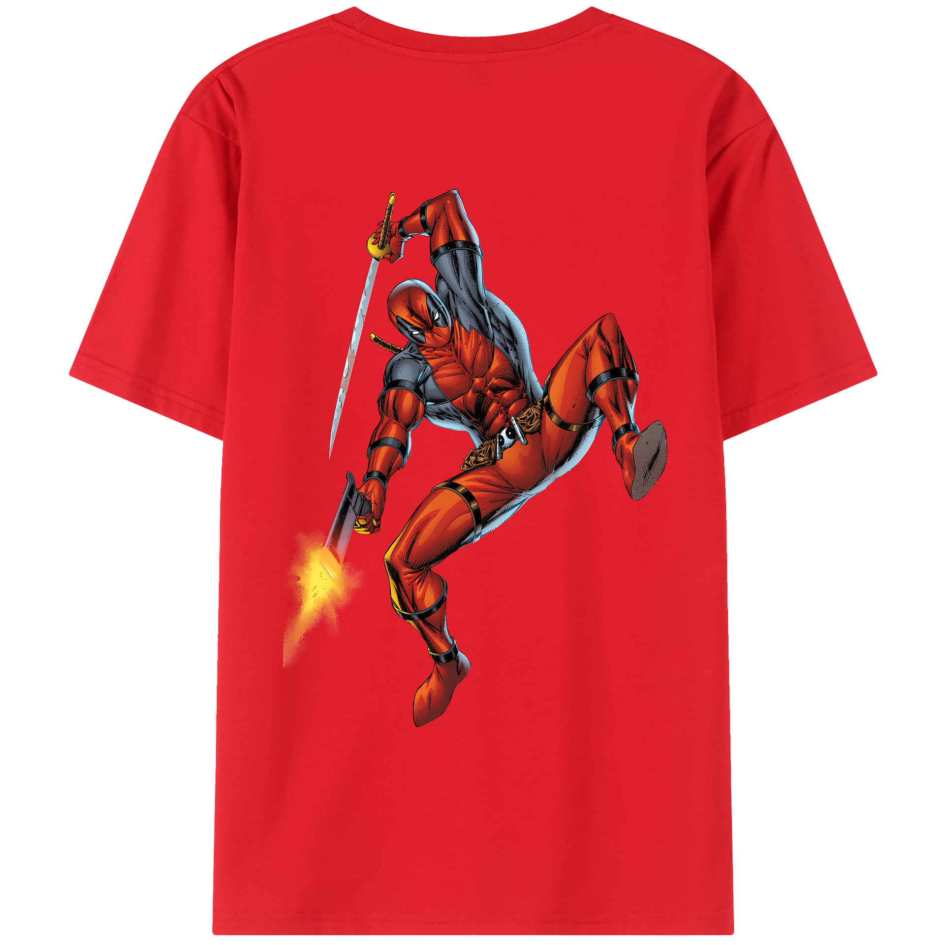 （画像用） Deadpool デッドプール 綿100％ メンズ半袖Tシャツ（バックプリント） 通気性