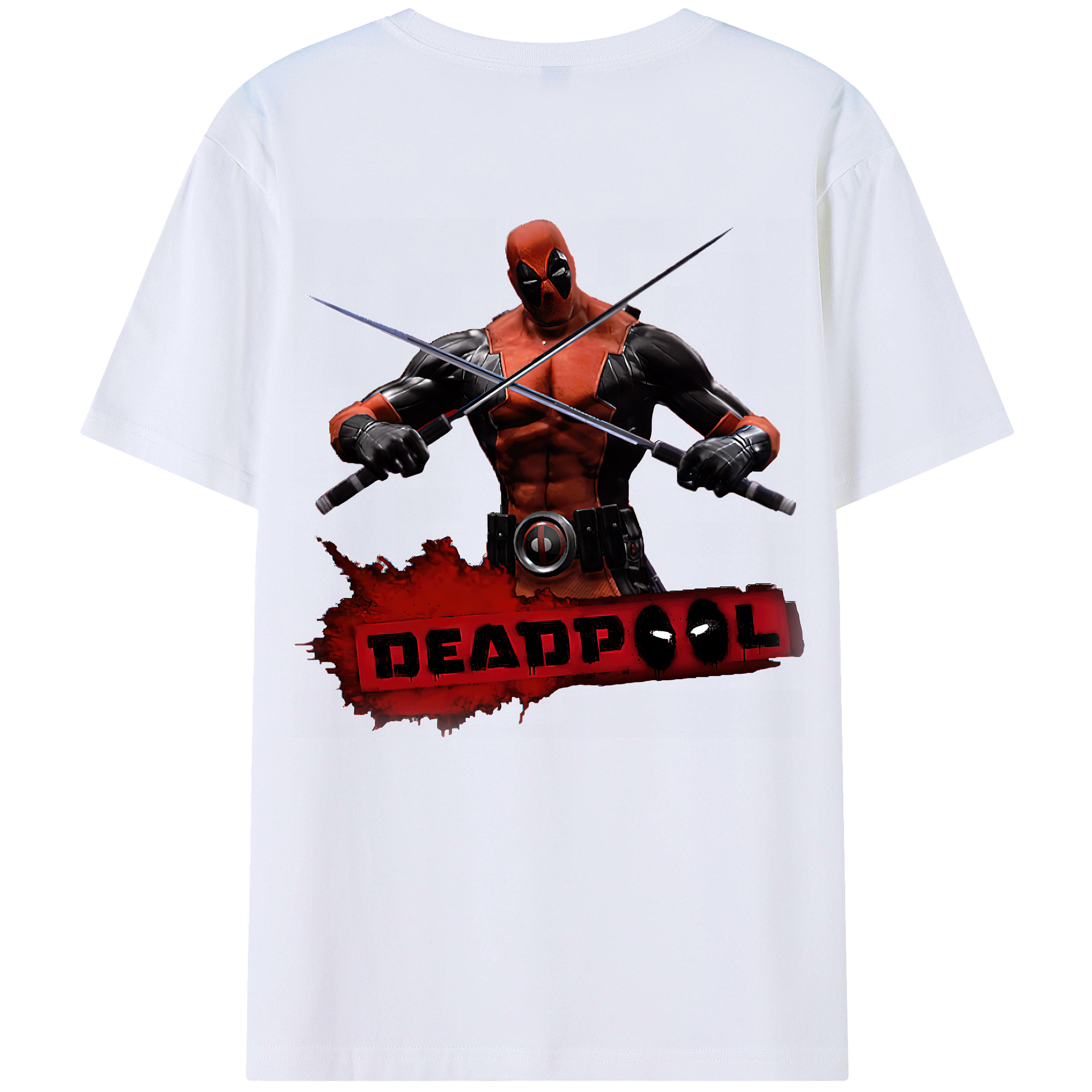 （画像用） Deadpool デッドプール 綿100％ メンズ半袖Tシャツ（バックプリント） 通気性