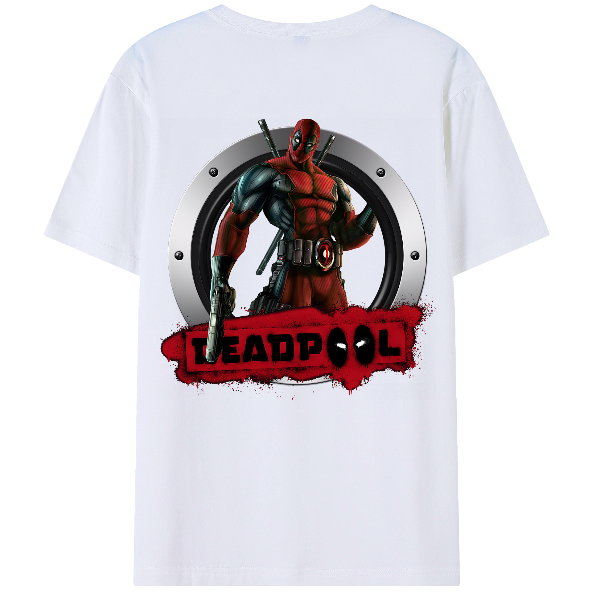 （画像用） Deadpool デッドプール 綿100％ メンズ半袖Tシャツ（バックプリント） 通気性