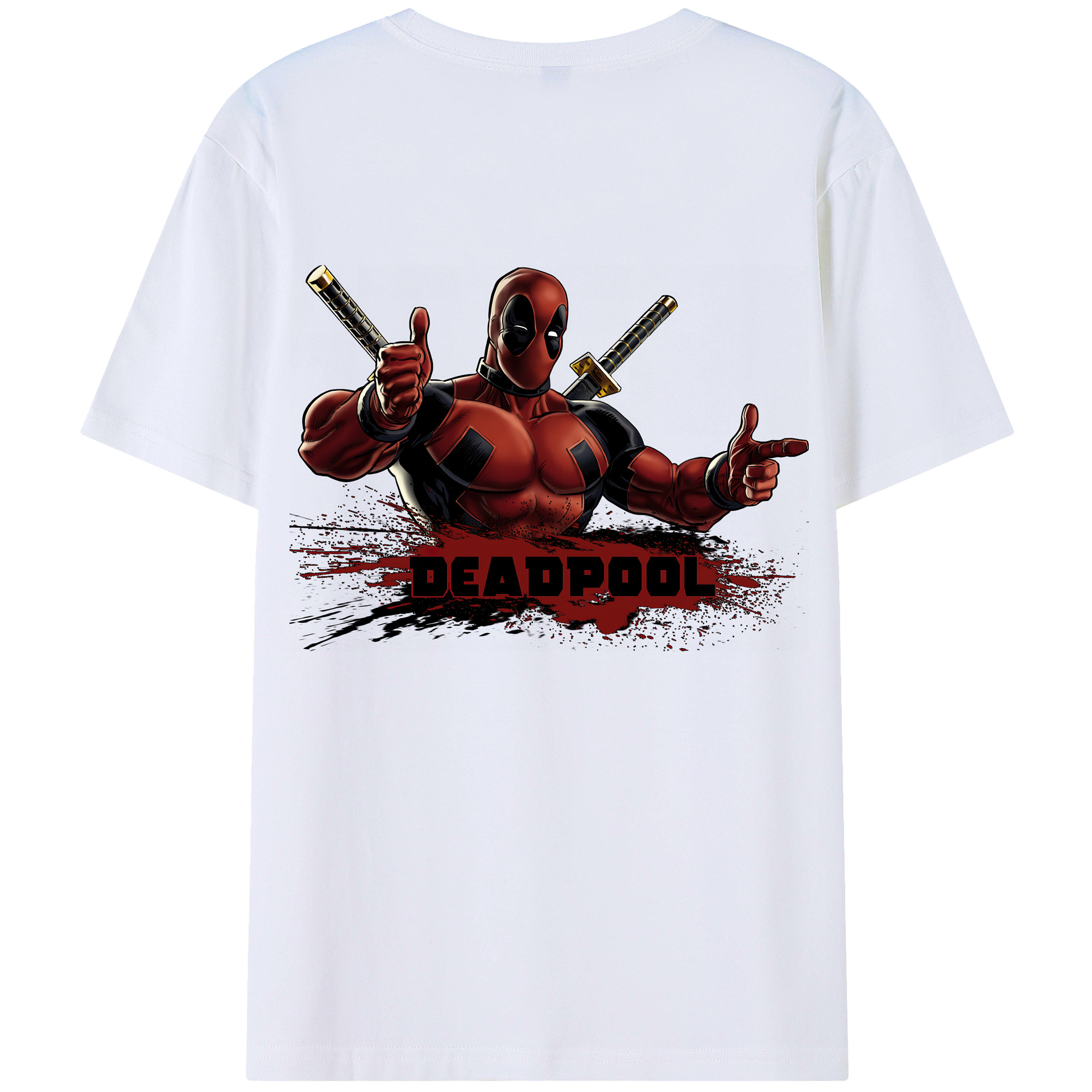 （画像用） Deadpool デッドプール 綿100％ メンズ半袖Tシャツ（バックプリント） 通気性