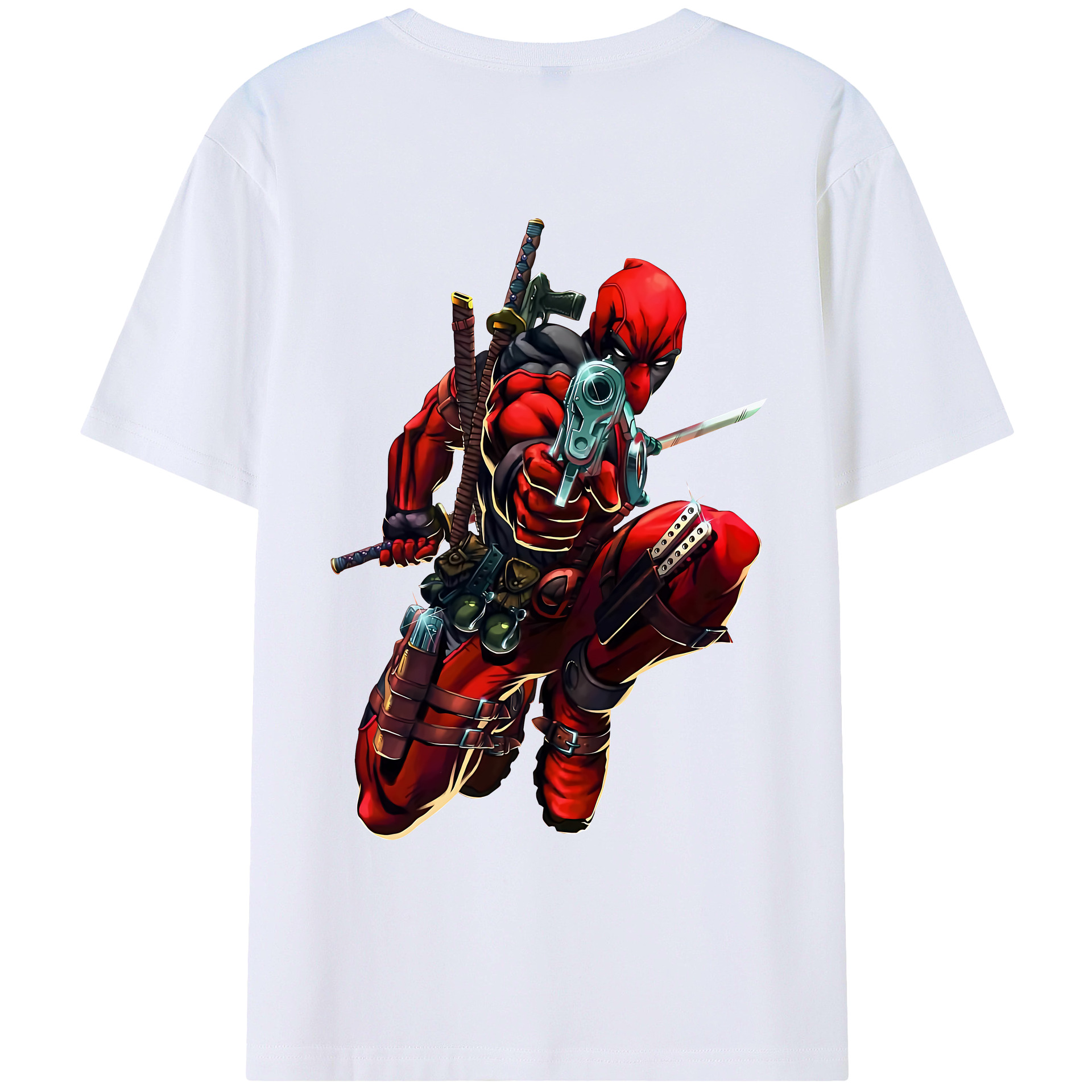 （画像用） Deadpool デッドプール 綿100％ メンズ半袖Tシャツ（バックプリント） 通気性