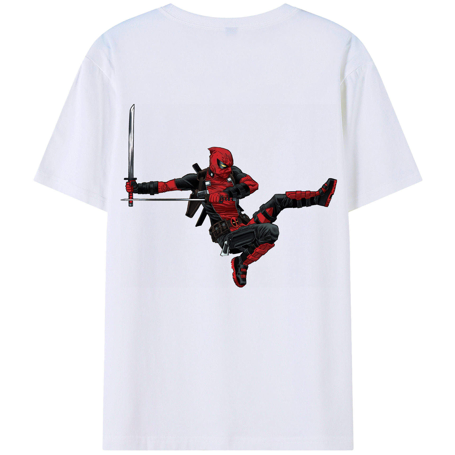 （画像用） Deadpool デッドプール 綿100％ メンズ半袖Tシャツ（バックプリント） 通気性