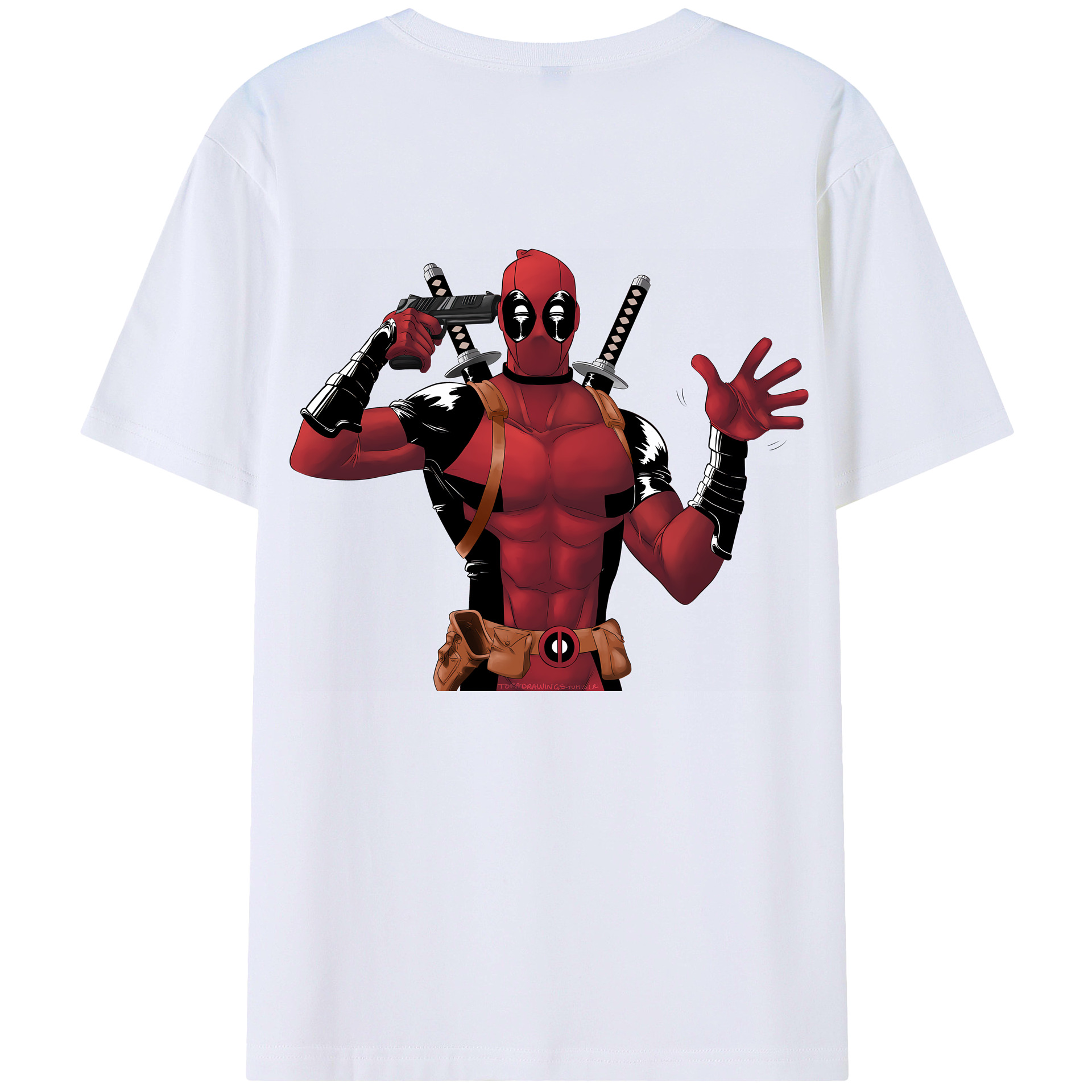 （画像用） Deadpool デッドプール 綿100％ メンズ半袖Tシャツ（バックプリント） 通気性
