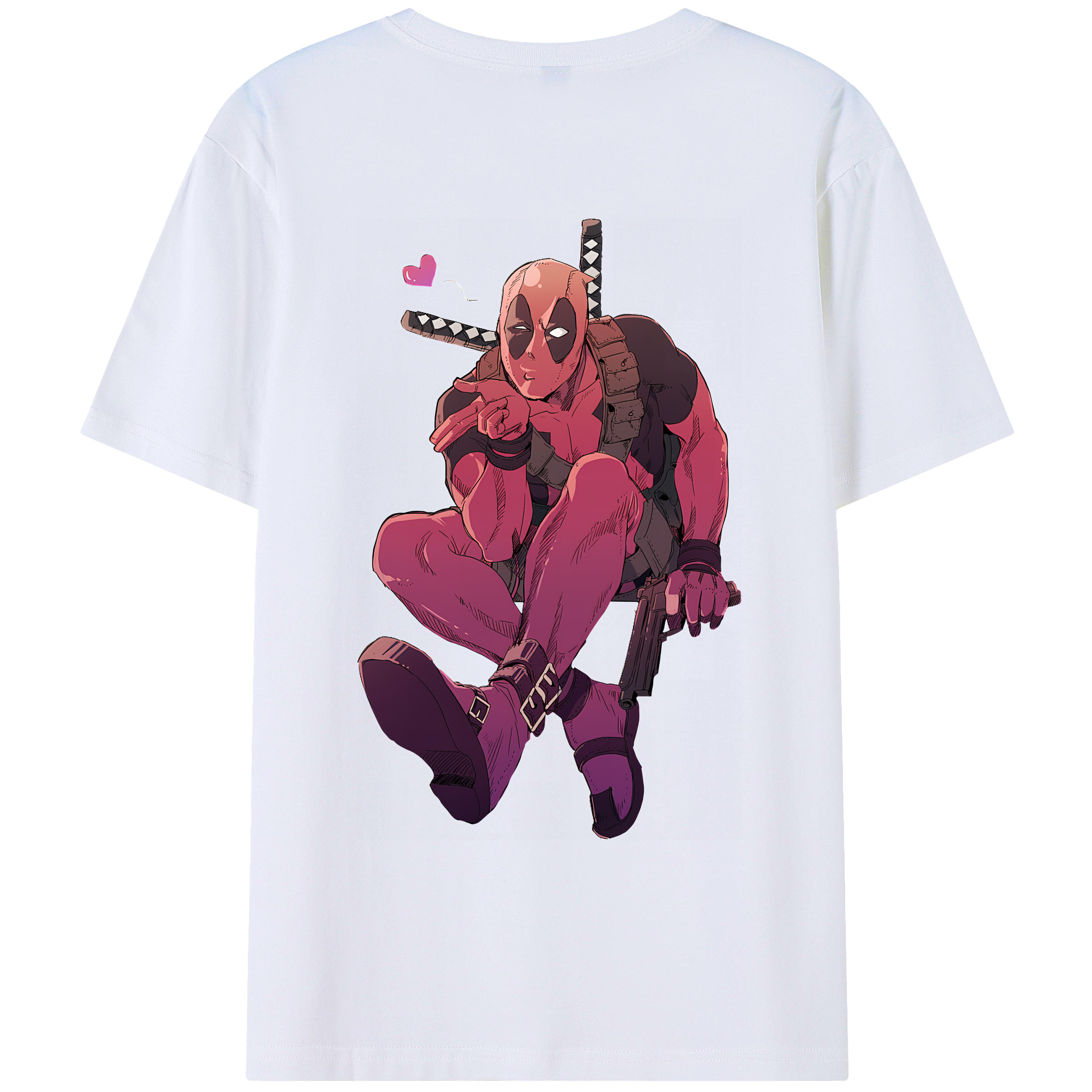 （画像用） Deadpool デッドプール 綿100％ メンズ半袖Tシャツ（バックプリント） 通気性