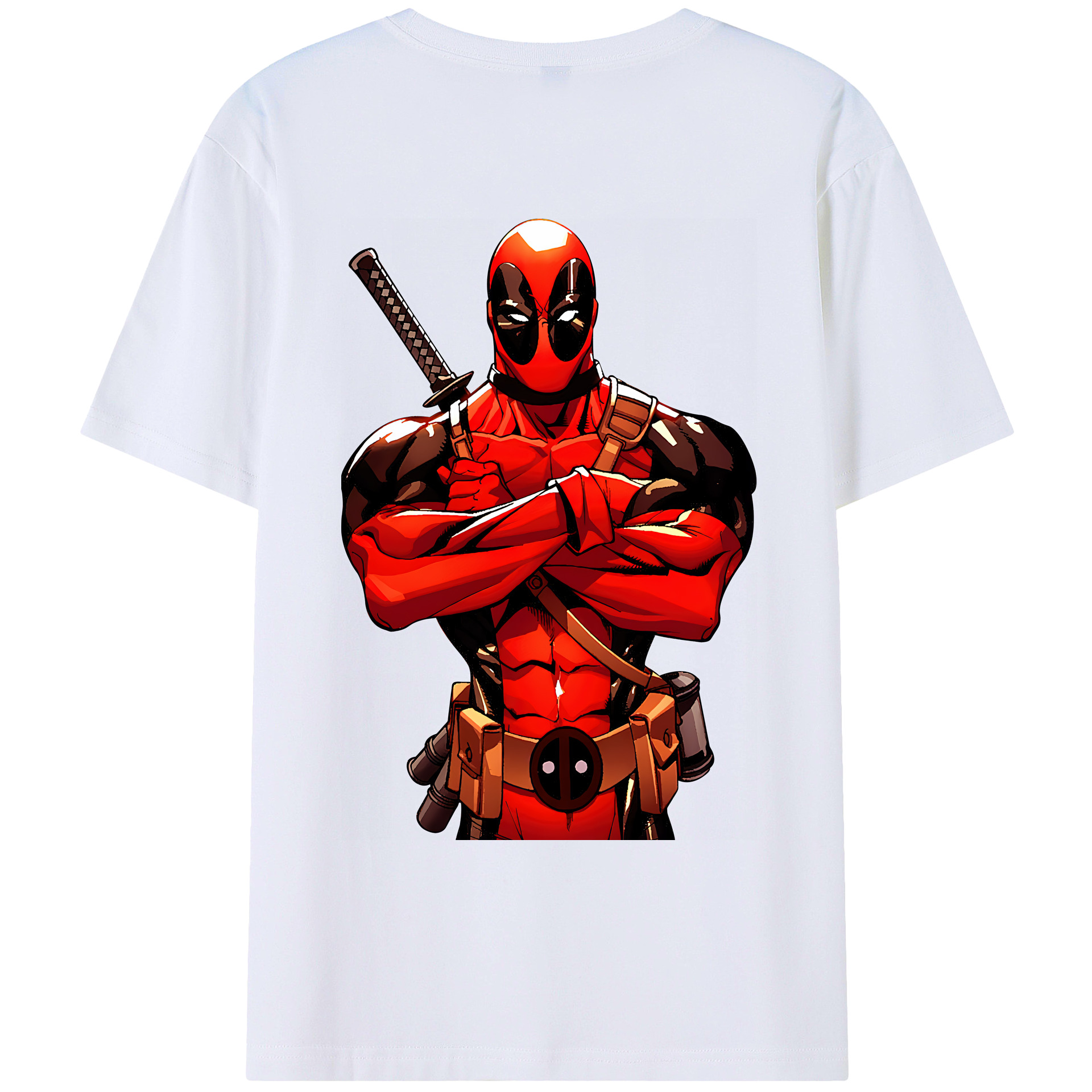 （画像用） Deadpool デッドプール 綿100％ メンズ半袖Tシャツ（バックプリント） 通気性