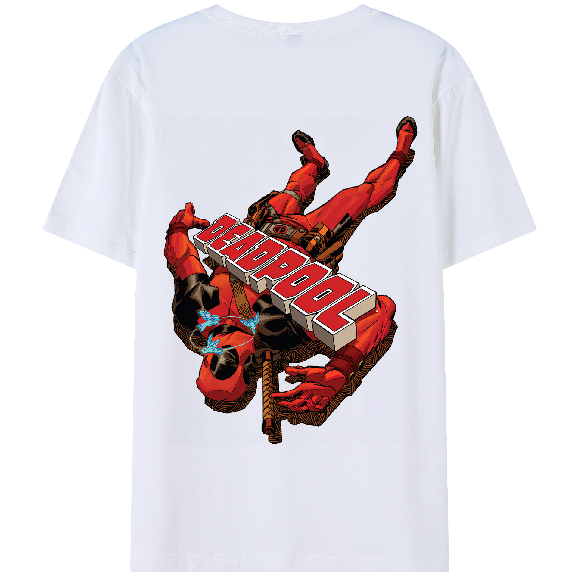 （画像用） Deadpool デッドプール 綿100％ メンズ半袖Tシャツ（バックプリント） 通気性