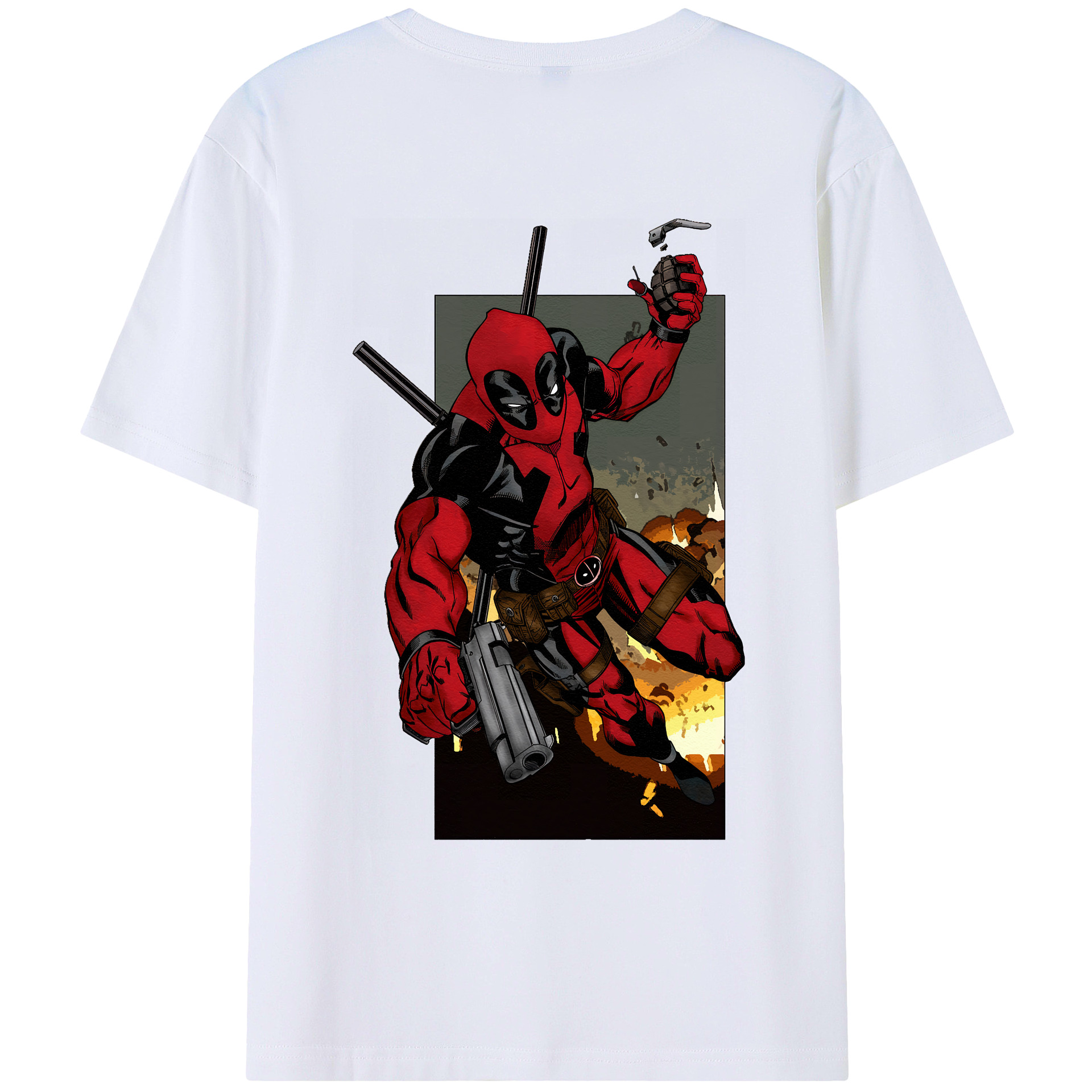 （画像用） Deadpool デッドプール 綿100％ メンズ半袖Tシャツ（バックプリント） 通気性