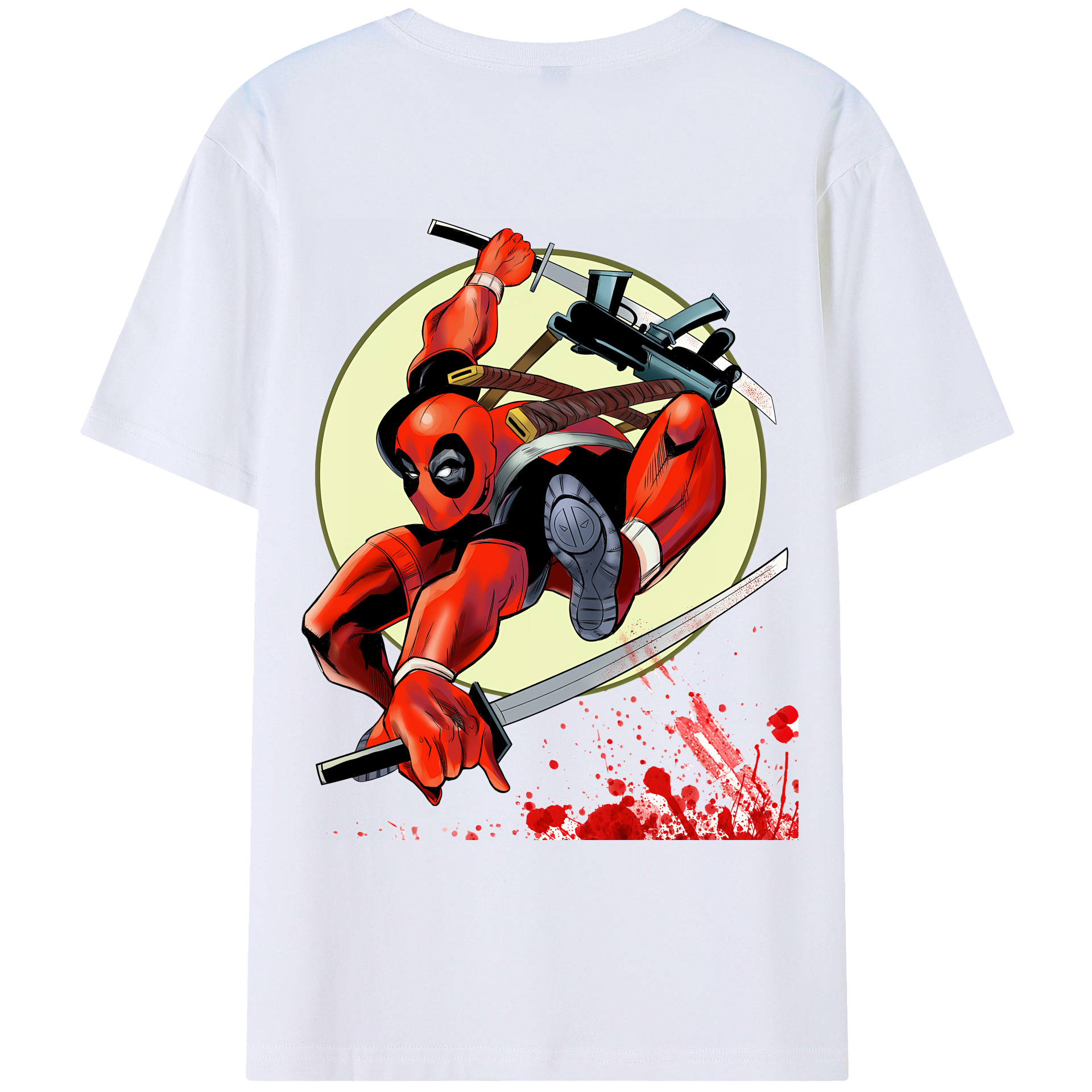 （画像用） Deadpool デッドプール 綿100％ メンズ半袖Tシャツ（バックプリント） 通気性