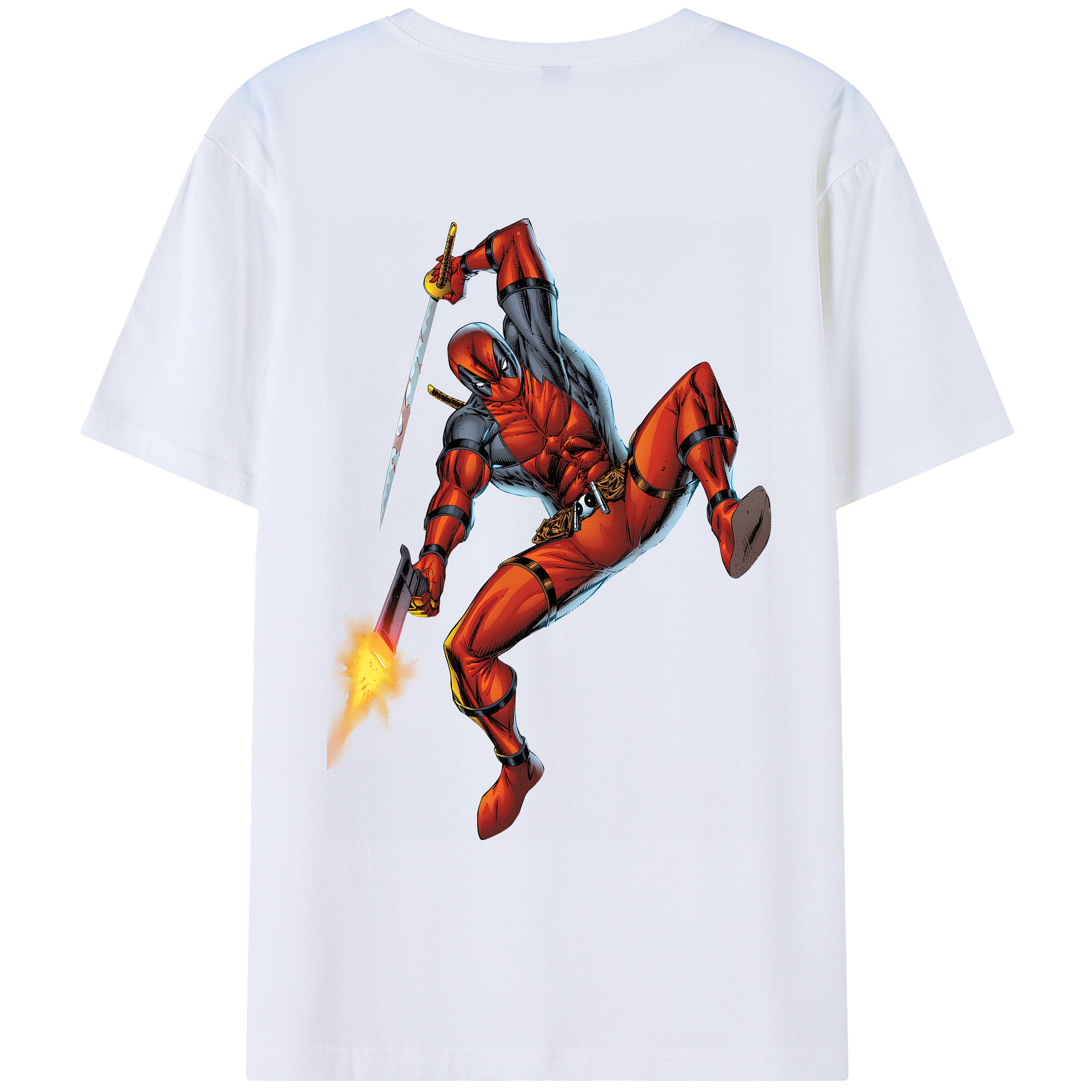 （画像用） Deadpool デッドプール 綿100％ メンズ半袖Tシャツ（バックプリント） 通気性