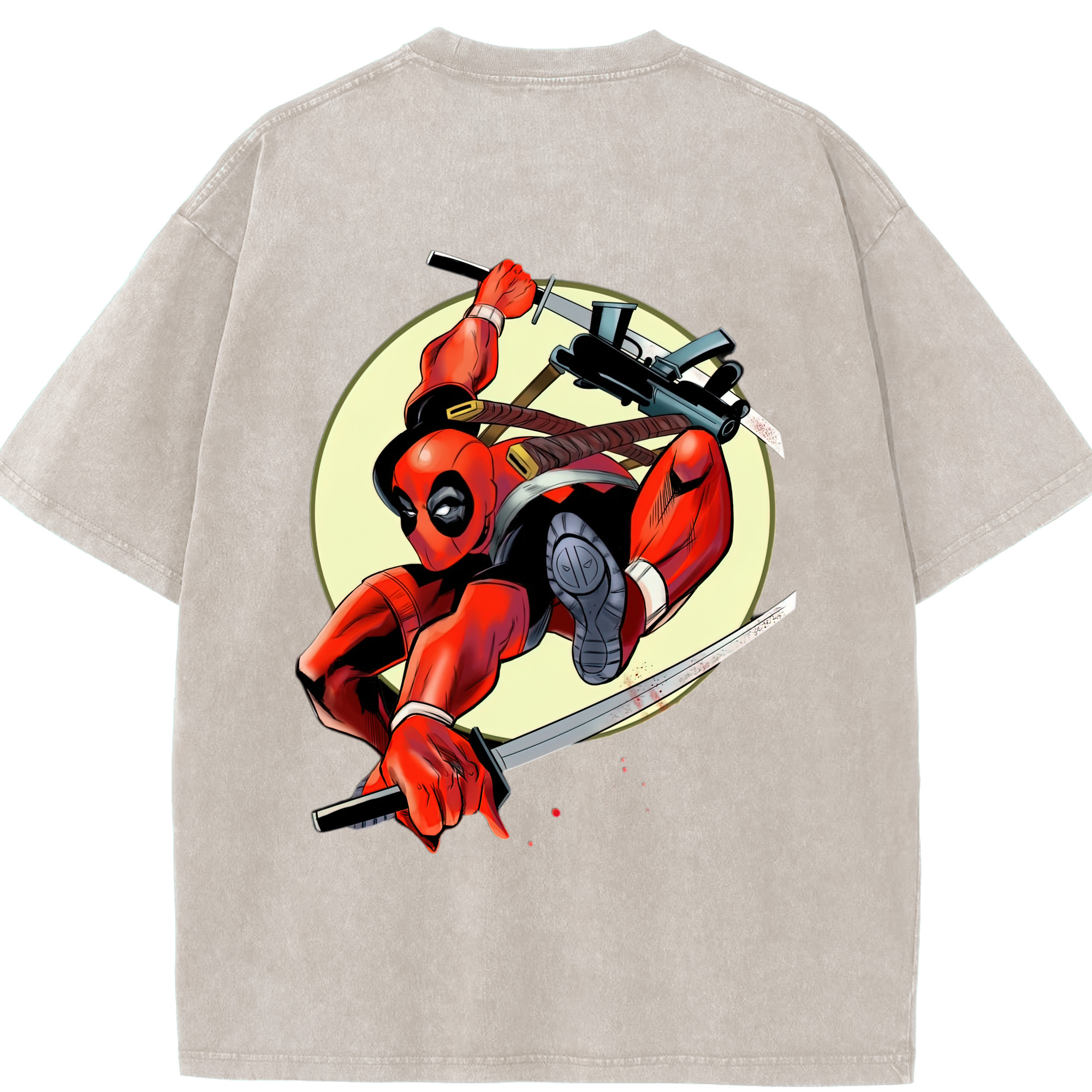 （画像用） Deadpool デッドプール 綿100% ヴィンテージ風 半袖Tシャツ（背面プリント）