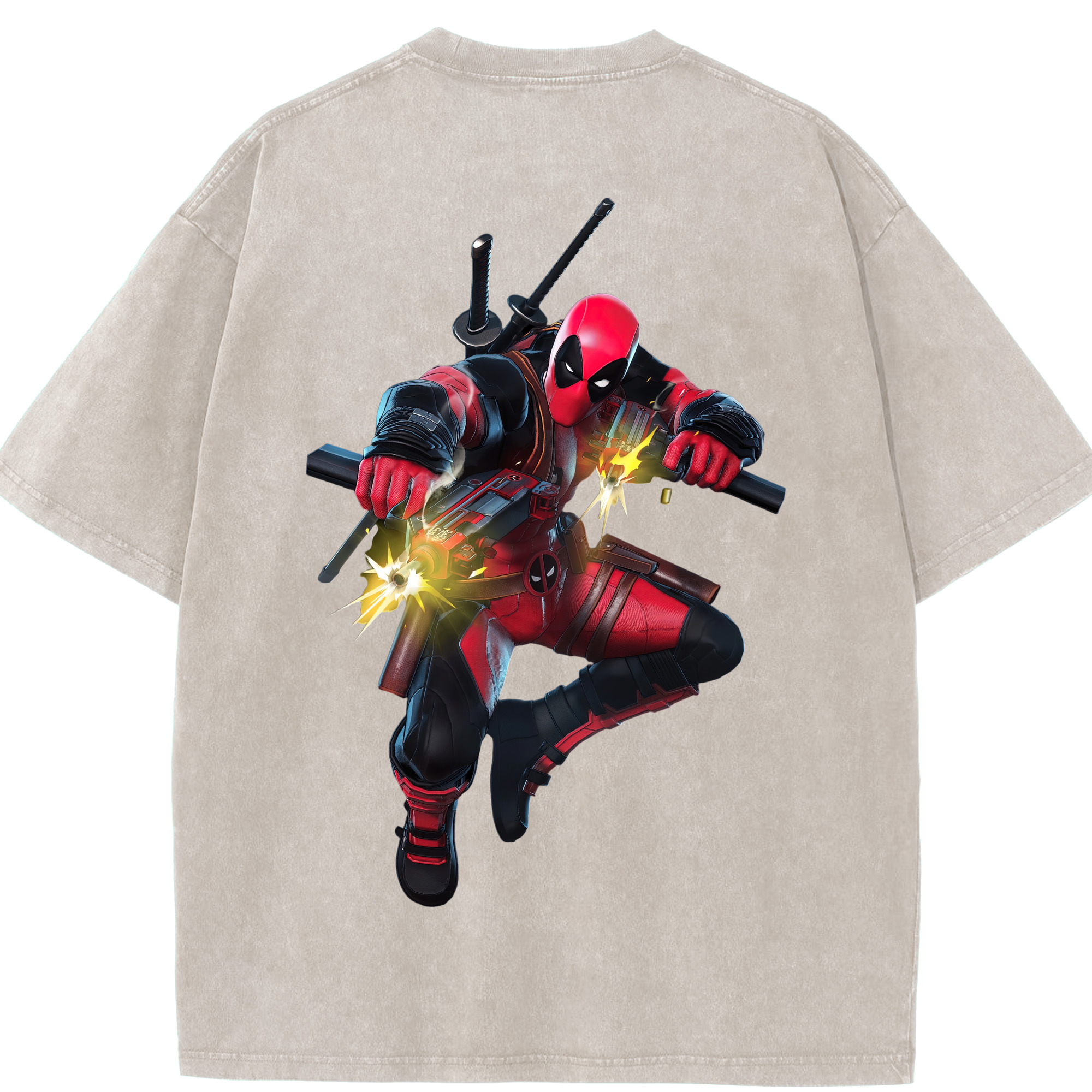（画像用） Deadpool デッドプール 綿100% ヴィンテージ風 半袖Tシャツ（背面プリント）