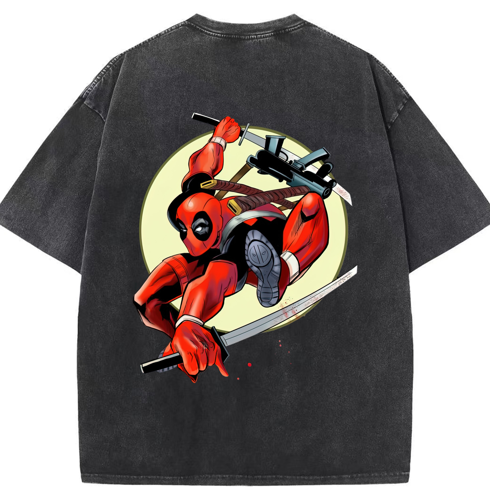 （画像用） Deadpool デッドプール 綿100% ヴィンテージ風 半袖Tシャツ（背面プリント）
