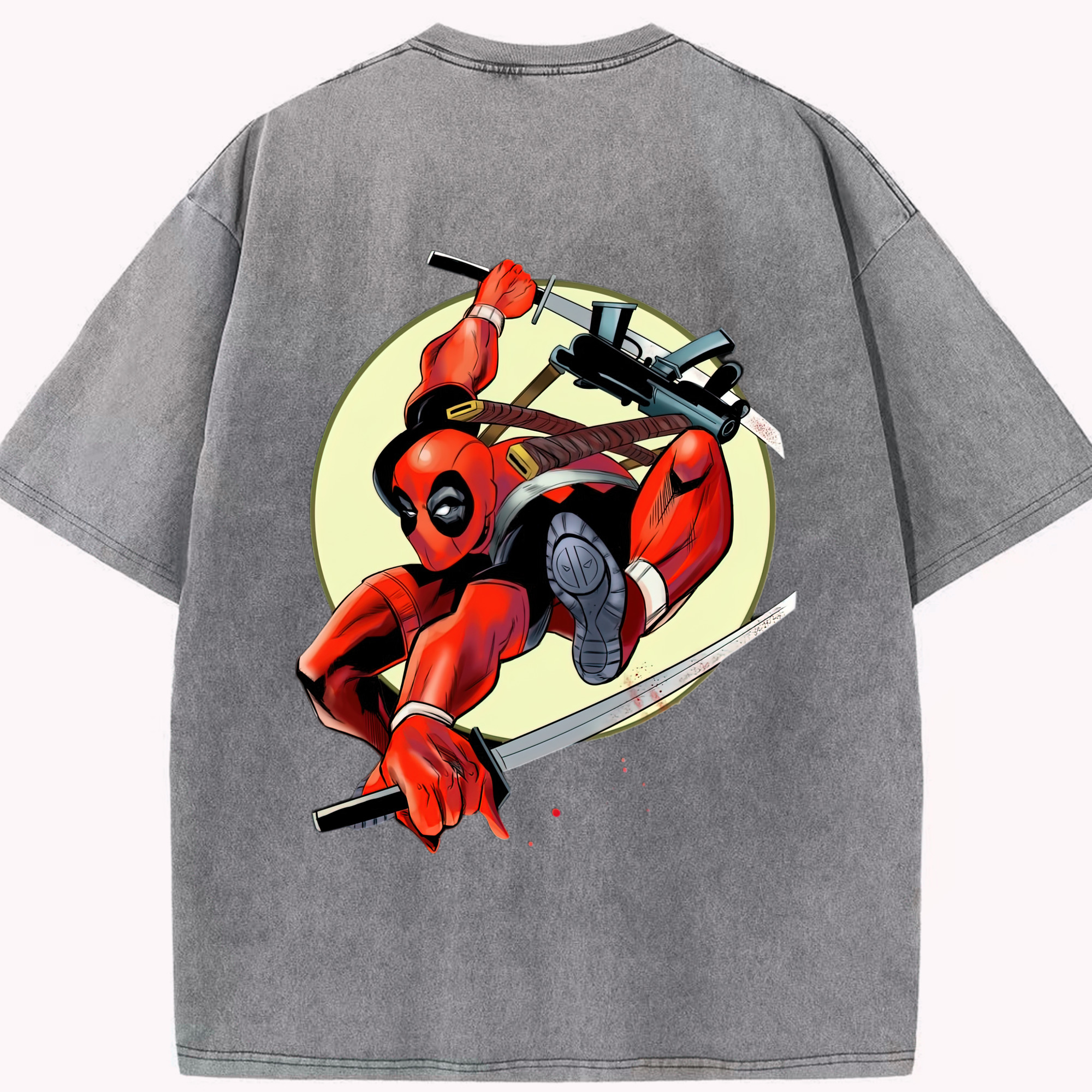 （画像用） Deadpool デッドプール 綿100% ヴィンテージ風 半袖Tシャツ（背面プリント）